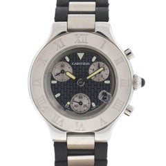 Cartier 21 Chronoscaph Stainless Steel Black Rubber Strap Watch