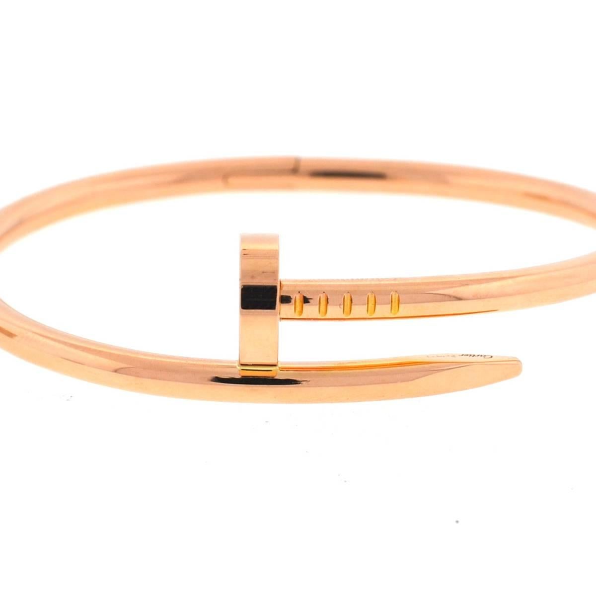 Company - Cartier
Style - Juste Un Clou
Metal - 18k Rose Gold 
Size - 16
Includes - Bracelet only
8693-1teee