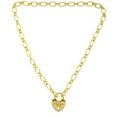 Vintage Tiffany & Co 18 Karat Yellow Gold Heart Lock Pendant Necklace -  Ruby Lane