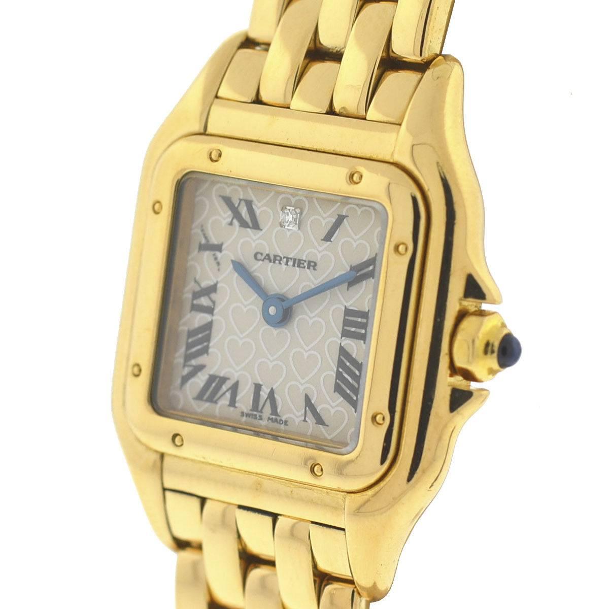 Cartier Ladies Yellow Gold Panthere Love Heart Dial Quartz Wristwatch In Excellent Condition In Boca Raton, FL