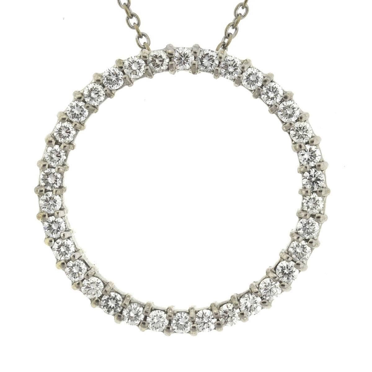 Round Cut Roberto Coin Circle of Life 18 Karat White Gold Diamond Pendant Necklace