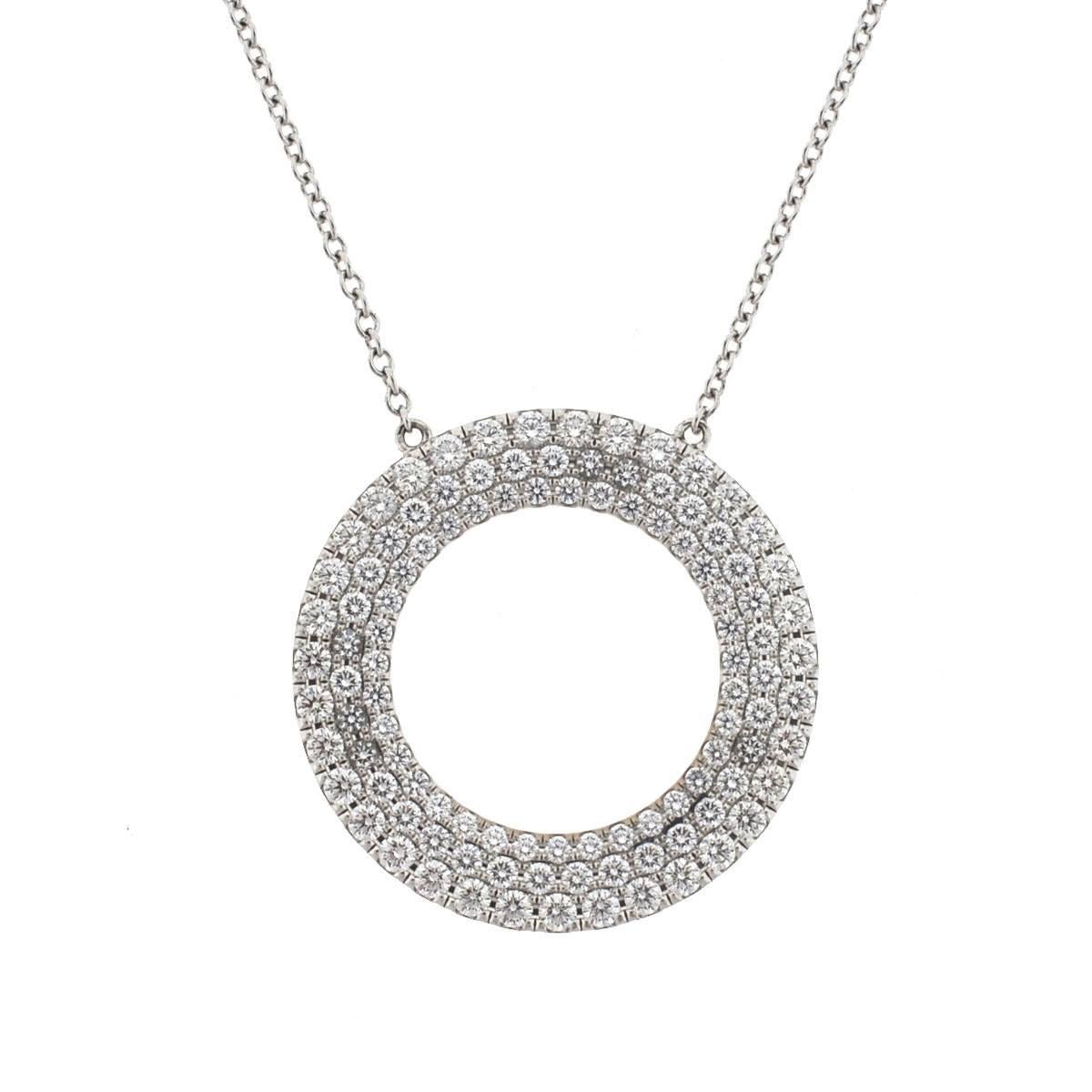 Tiffany & Co. 18 Karat Gold Metro Three-Row Diamond Circle Pendant Necklace