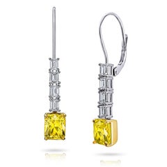 4.70 Carat Radiant Cut Yellow Natural Sapphire and Diamond Platinum Earrings
