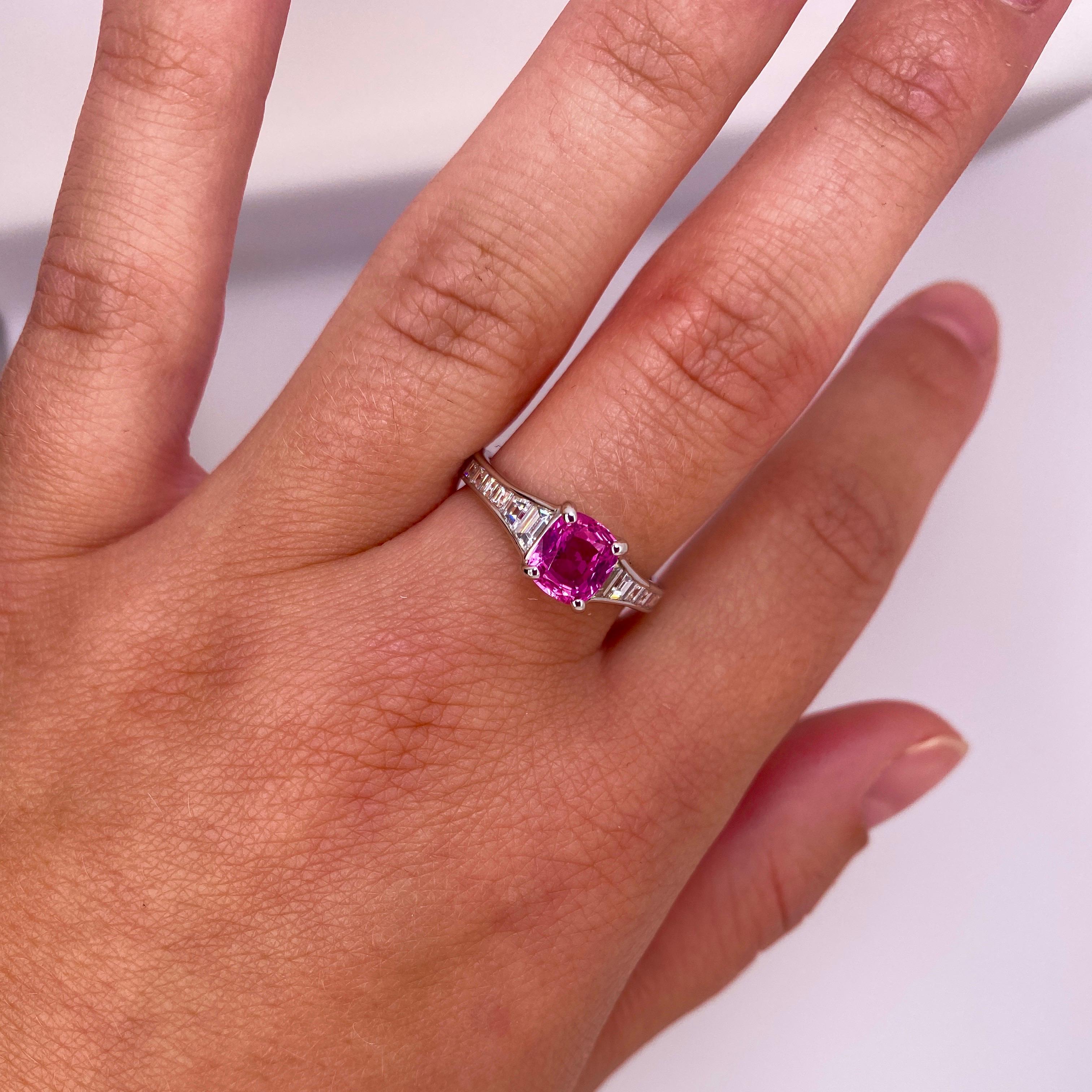 Women's 1.38 Carat Pink Cushion Sapphire and Diamond Ring