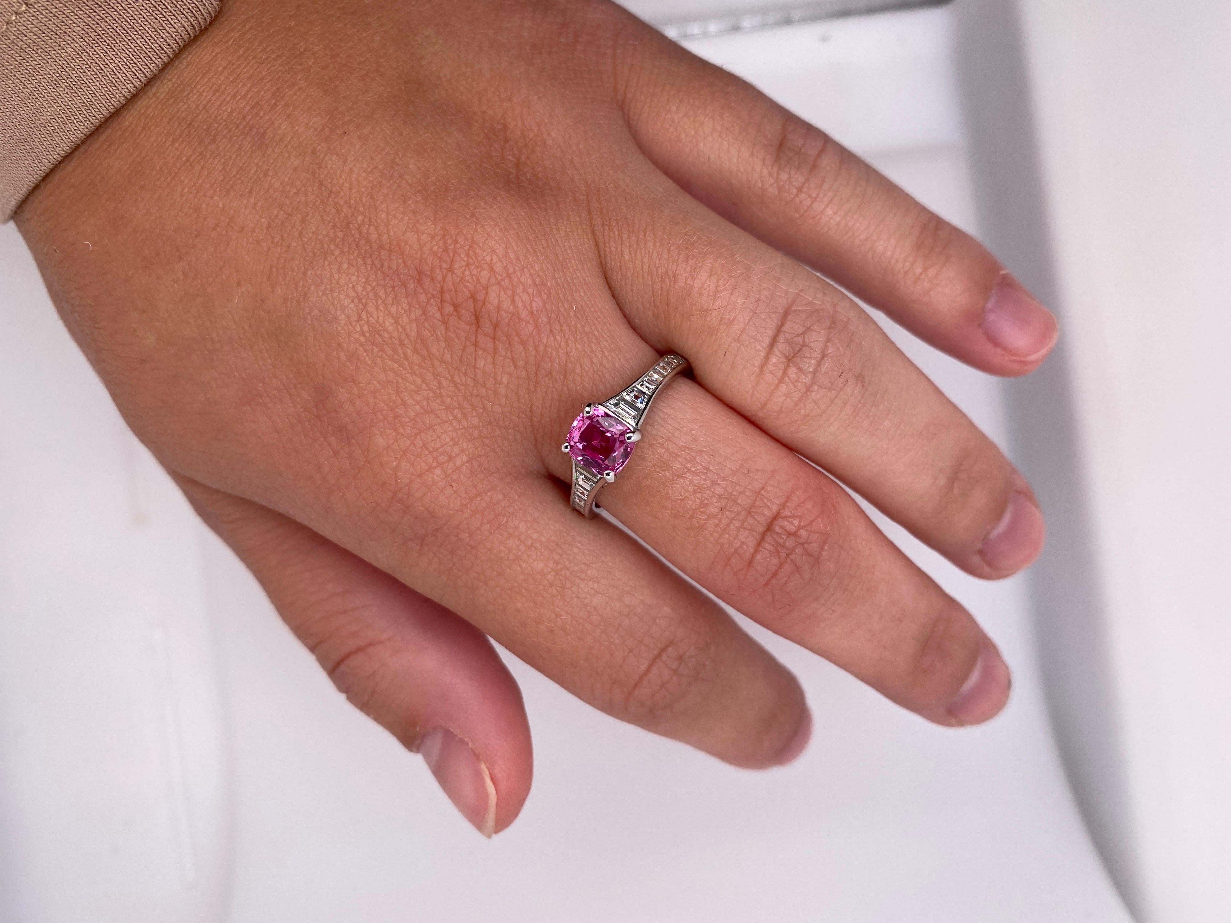 1.38 Carat Pink Cushion Sapphire and Diamond Ring 2