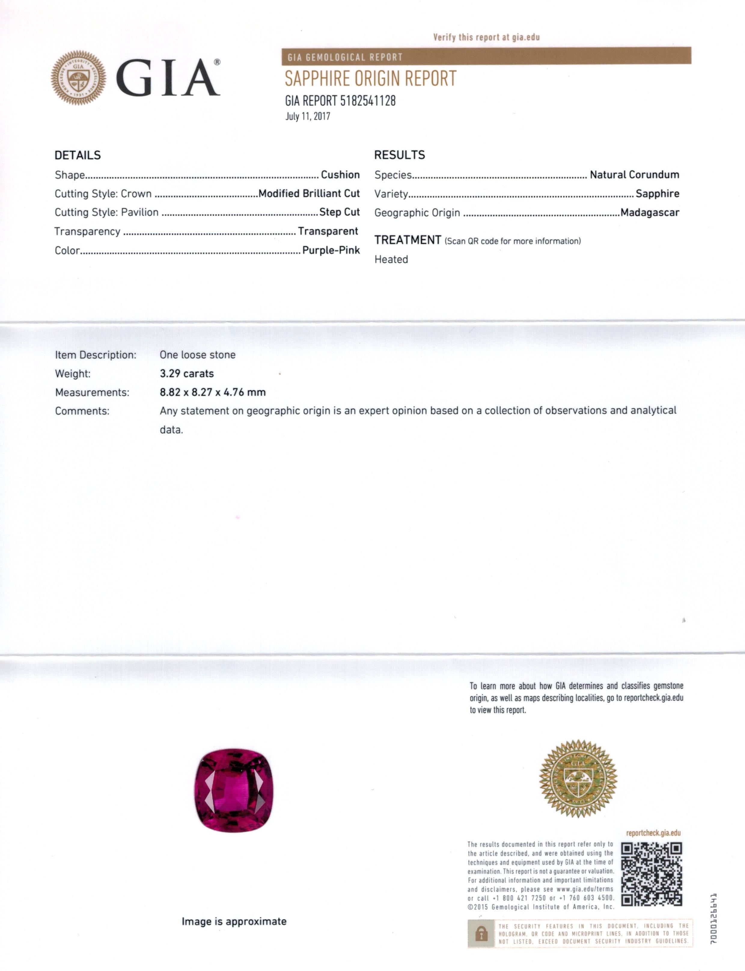 Cushion Cut David Gross Group 3.29 Carat Cushion Pink Sapphire and Diamond Platinum Ring