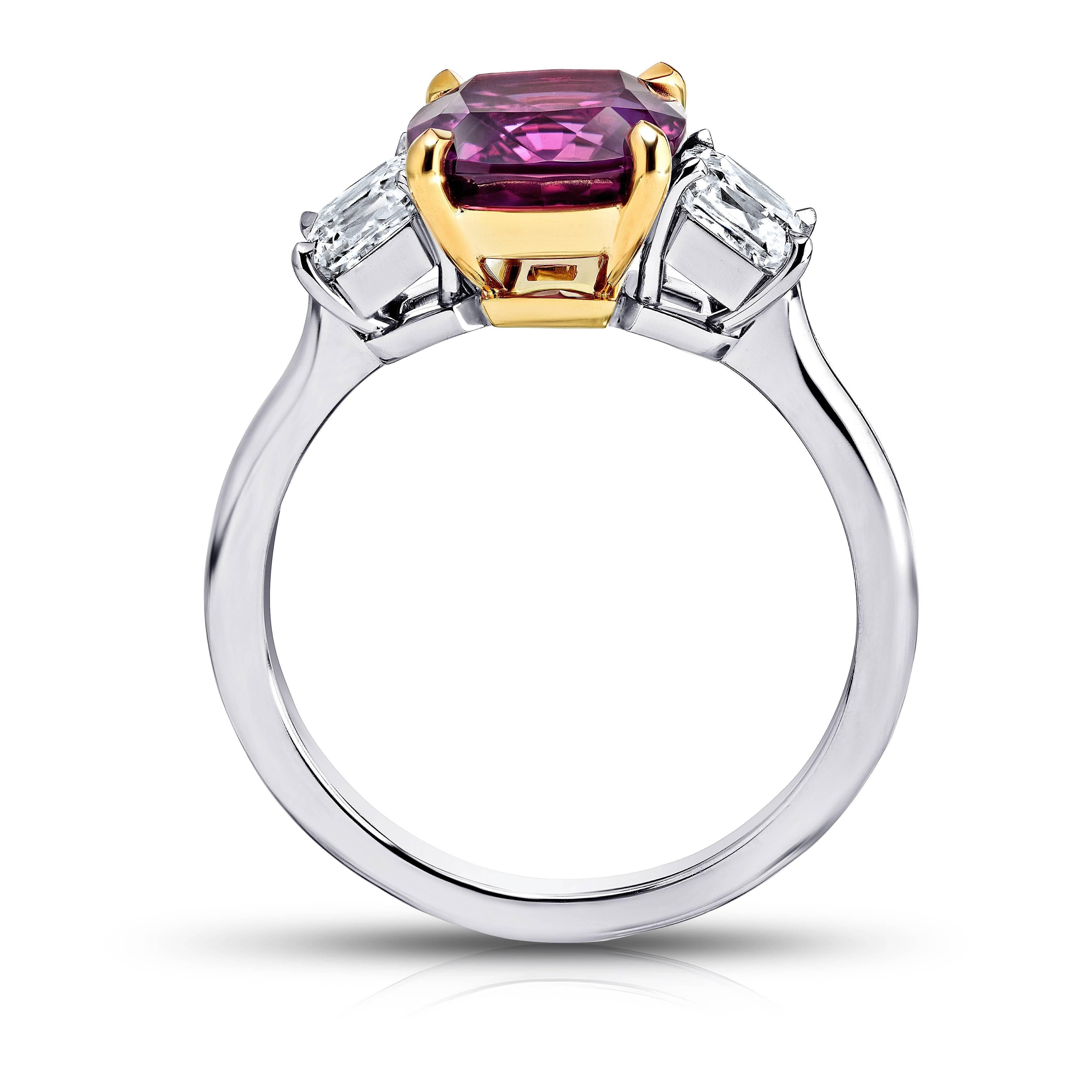 Contemporary David Gross Group 3.29 Carat Cushion Pink Sapphire and Diamond Platinum Ring