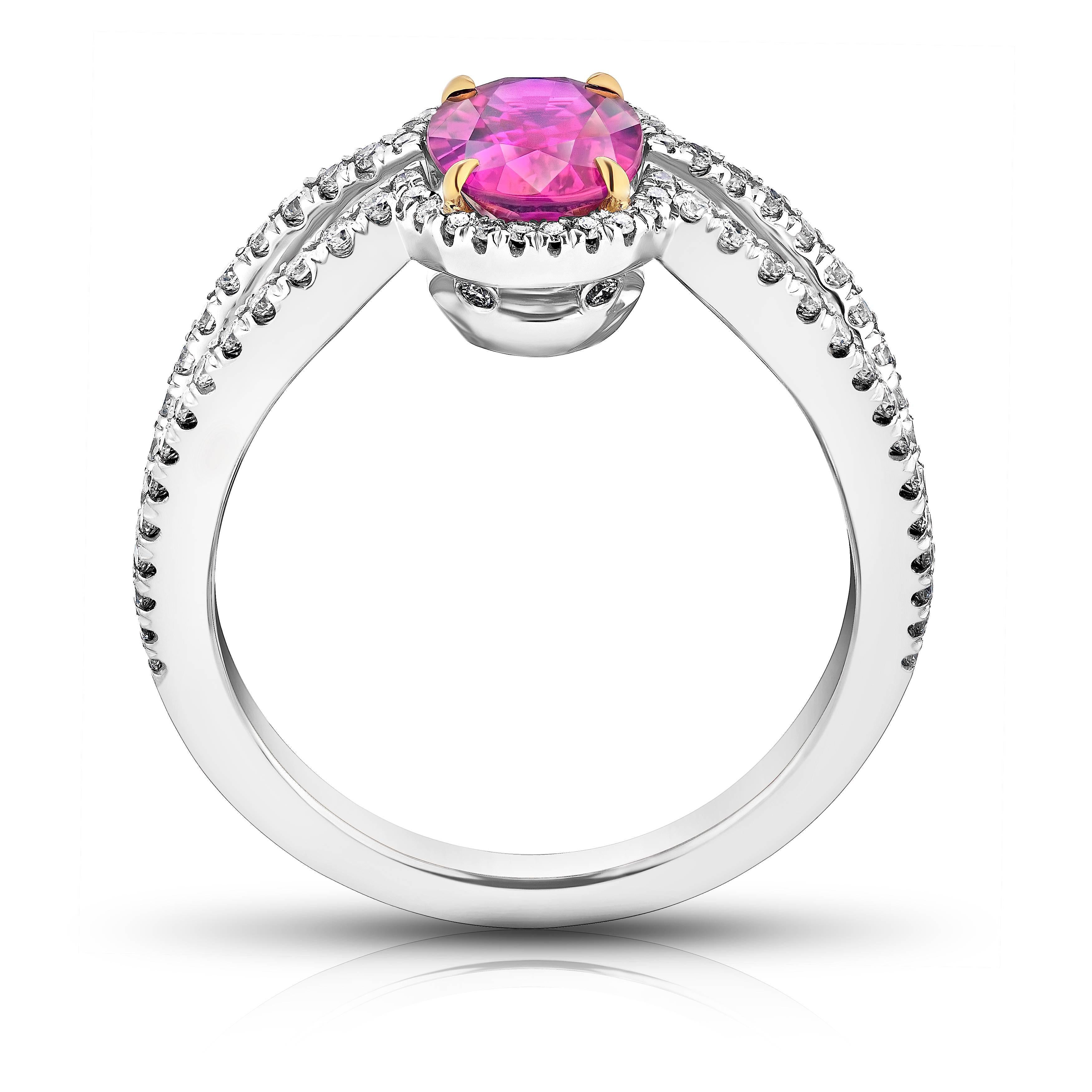 Contemporary 1.54 Carat Oval Ruby and Diamond Platinum Ring For Sale