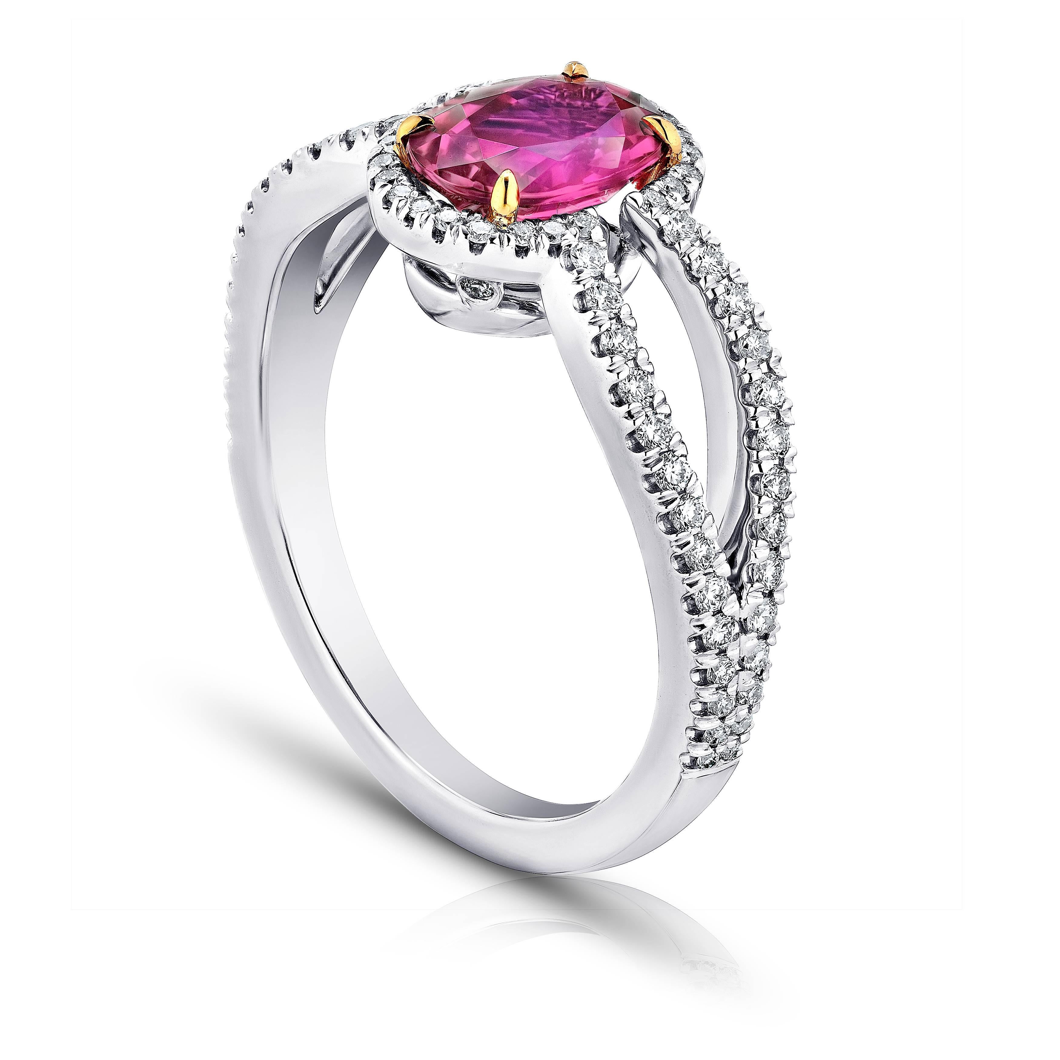 Oval Cut 1.54 Carat Oval Ruby and Diamond Platinum Ring For Sale