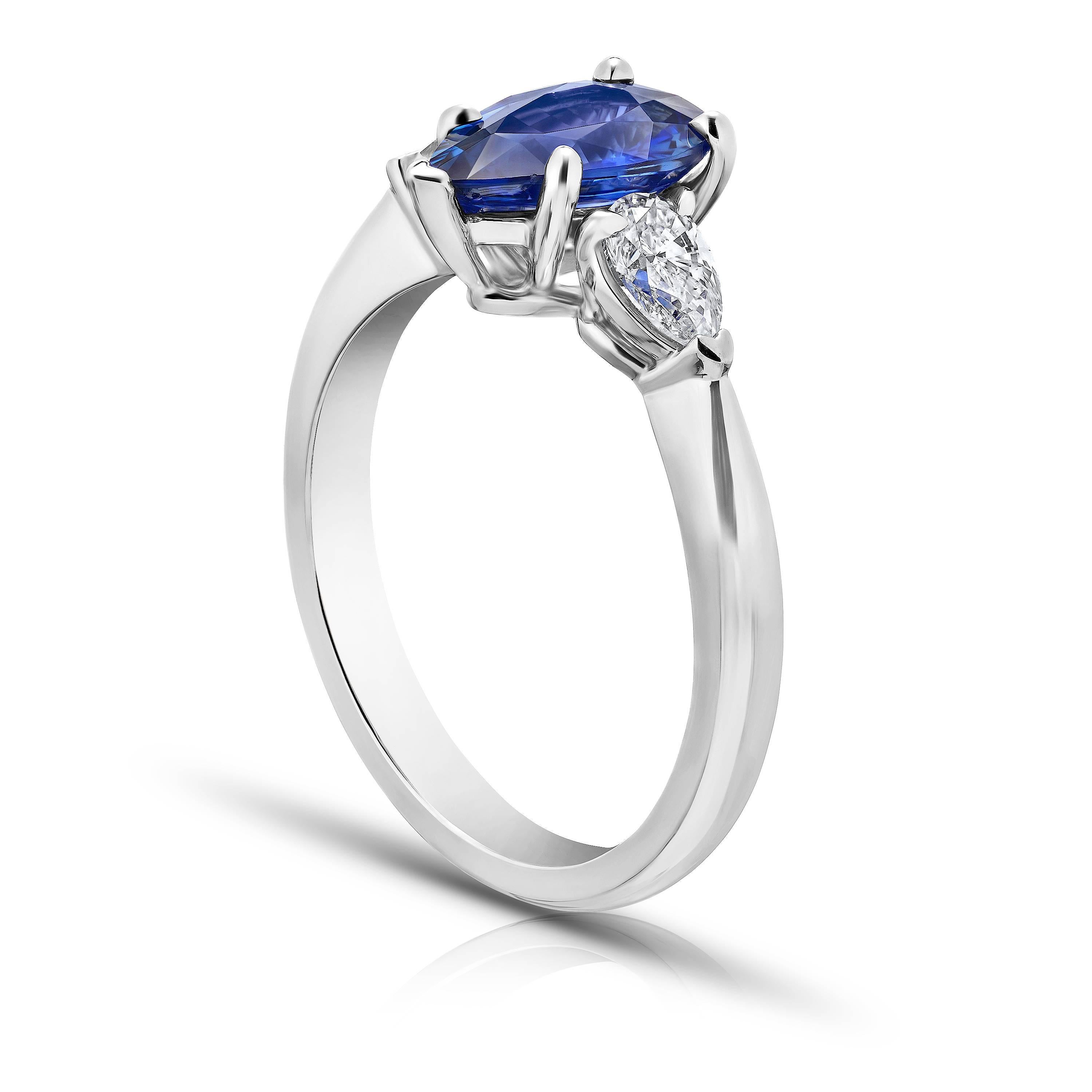 Contemporary 1.61 Carat Pear Shape Blue Sapphire and Diamond Platinum Ring