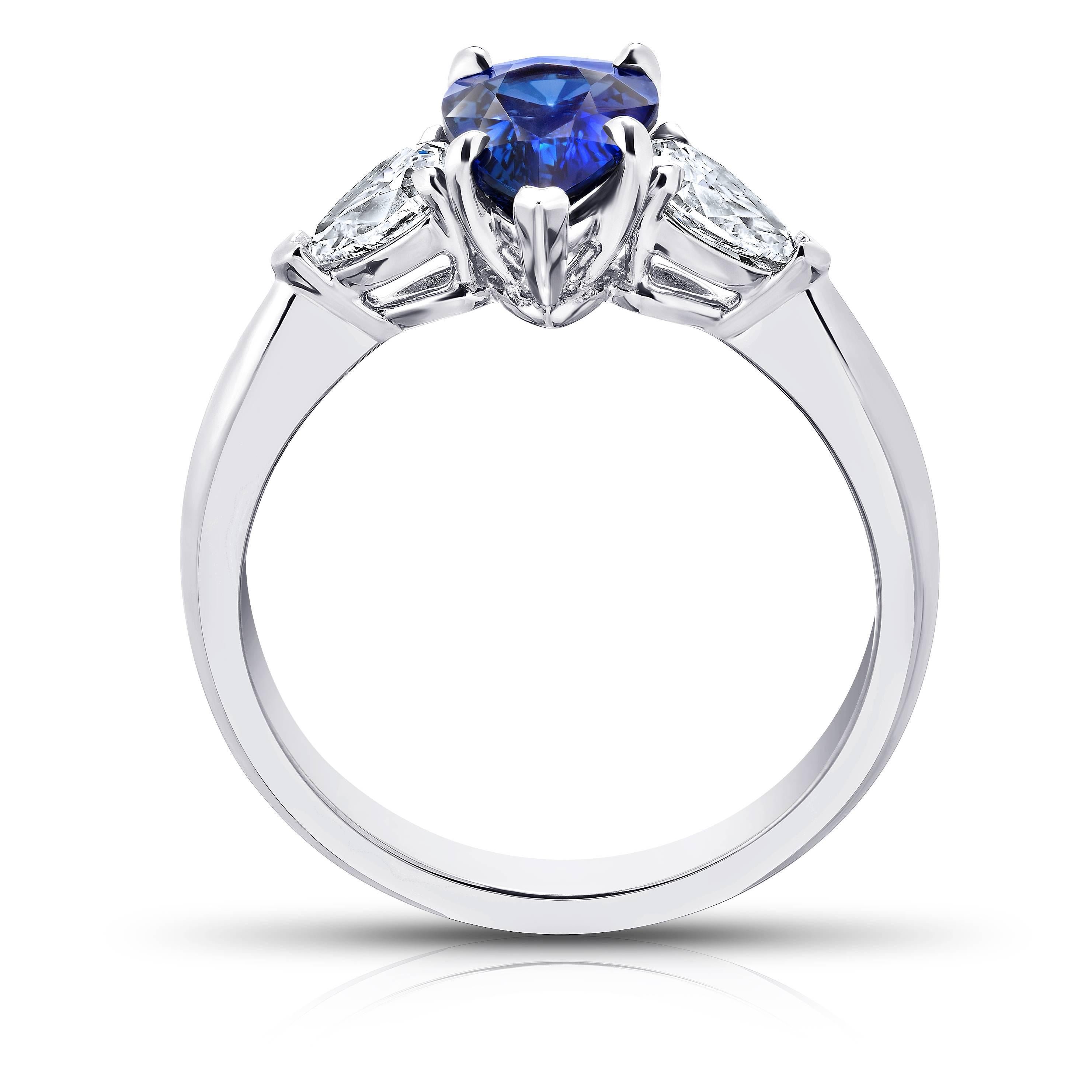 Pear Cut 1.61 Carat Pear Shape Blue Sapphire and Diamond Platinum Ring