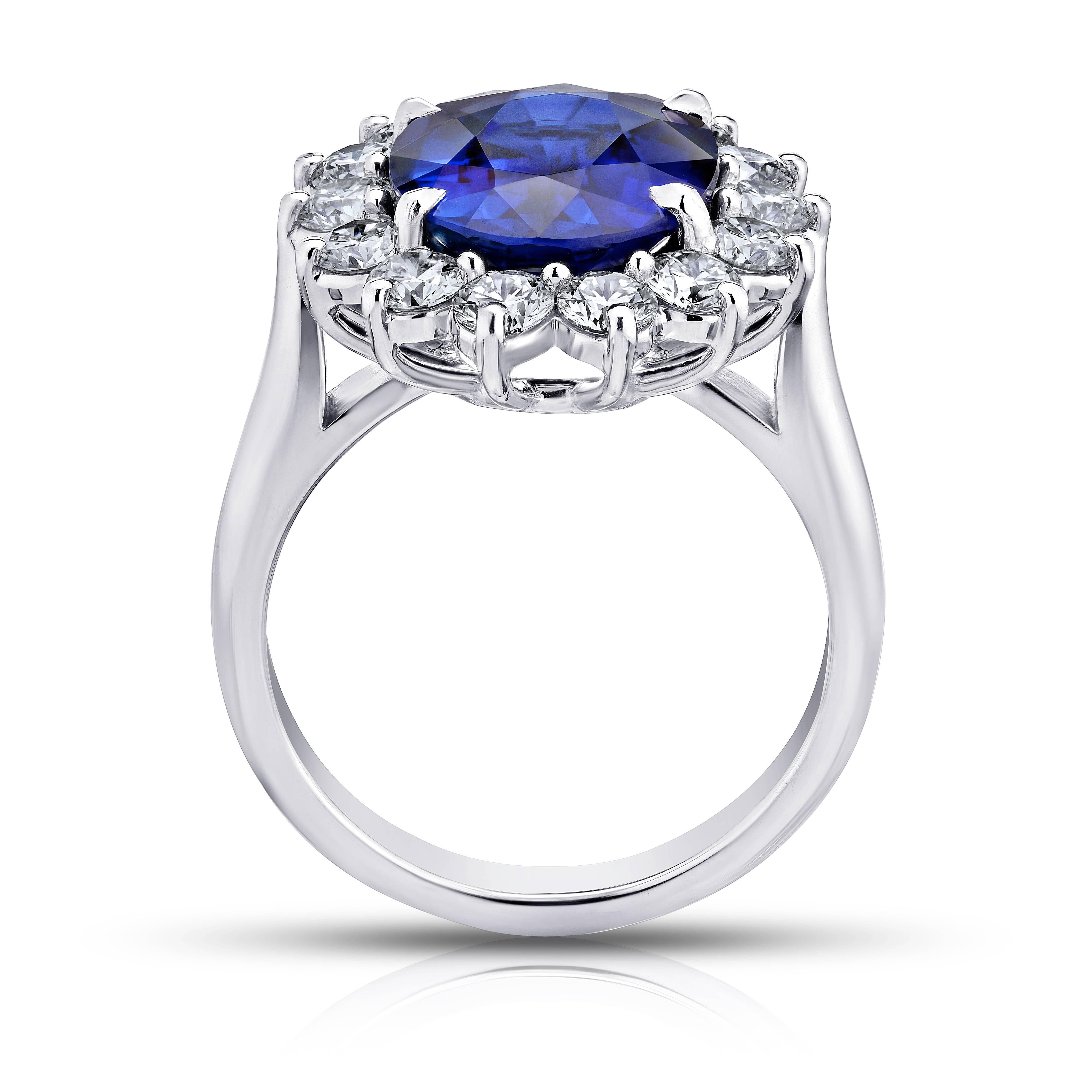 Oval Cut 5.55 Carat Oval Blue Sapphire and Diamond Platinum Ring