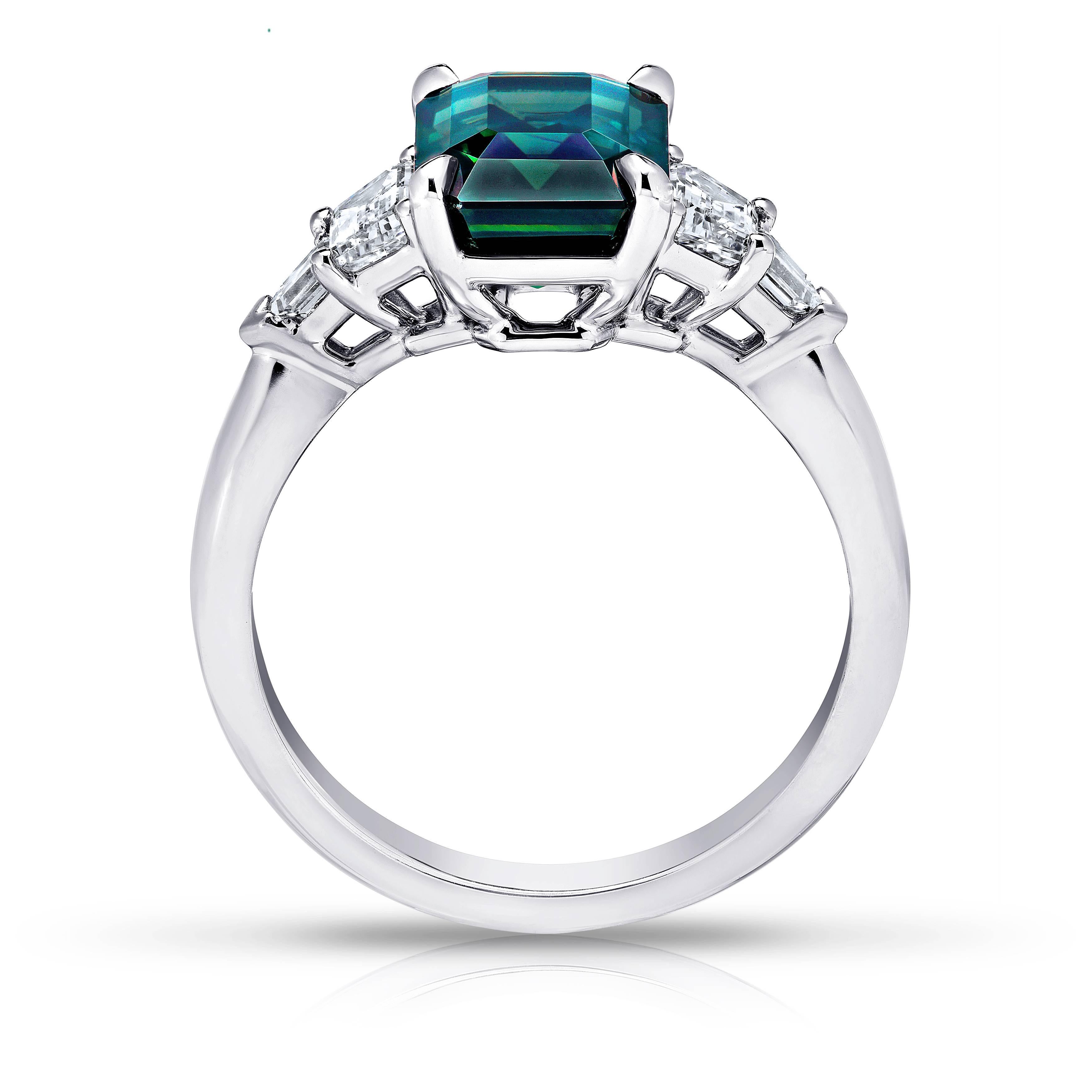 3.83 Carat Emerald Cut Green Sapphire and Diamond Platinum Ring at ...