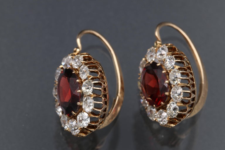 19th Century Gold Diamonds and Garnet Earrings at 1stdibs