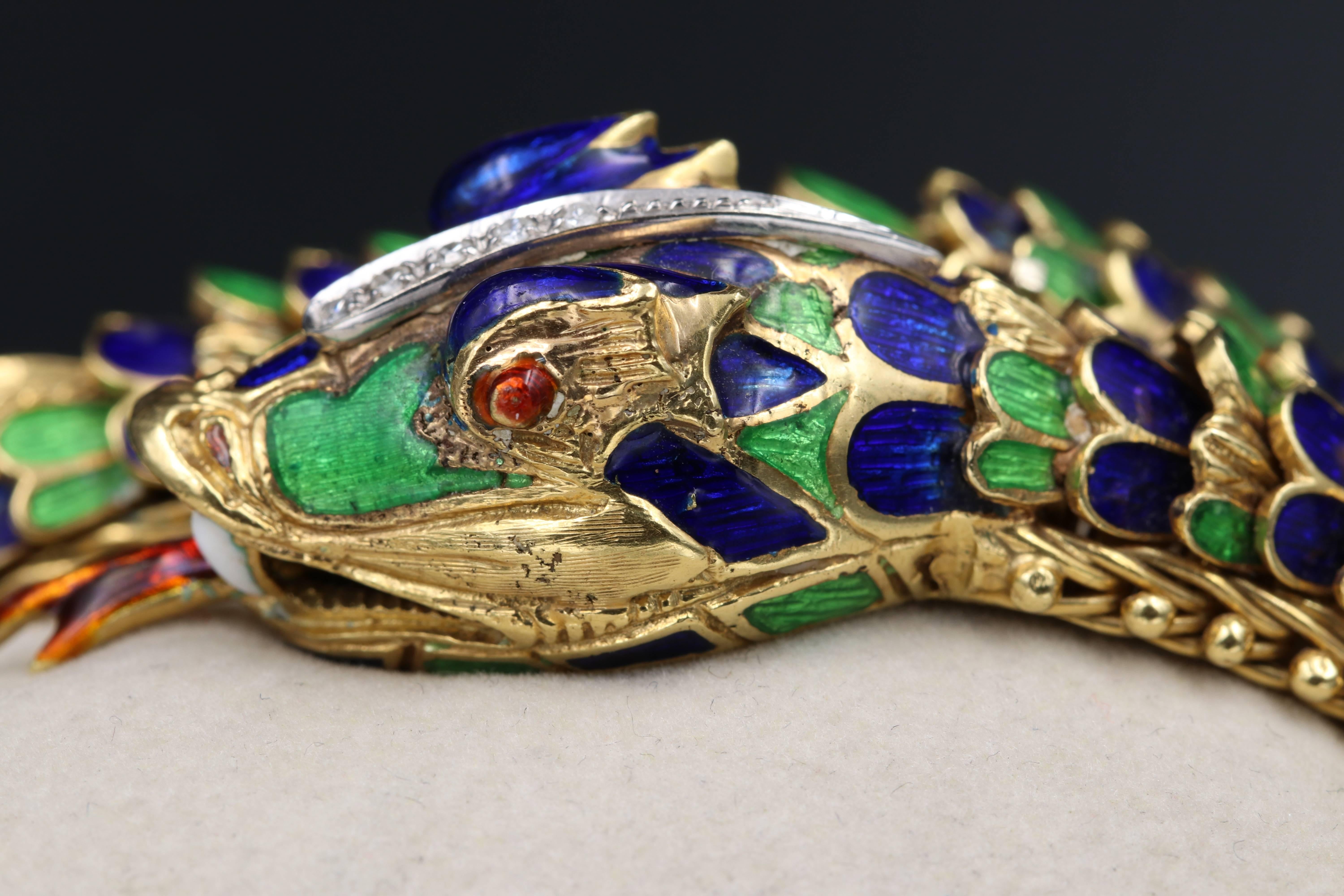 Articulated Gold, Enamel and Diamonds Snake Bracelet In Good Condition In Saint-Ouen, FR