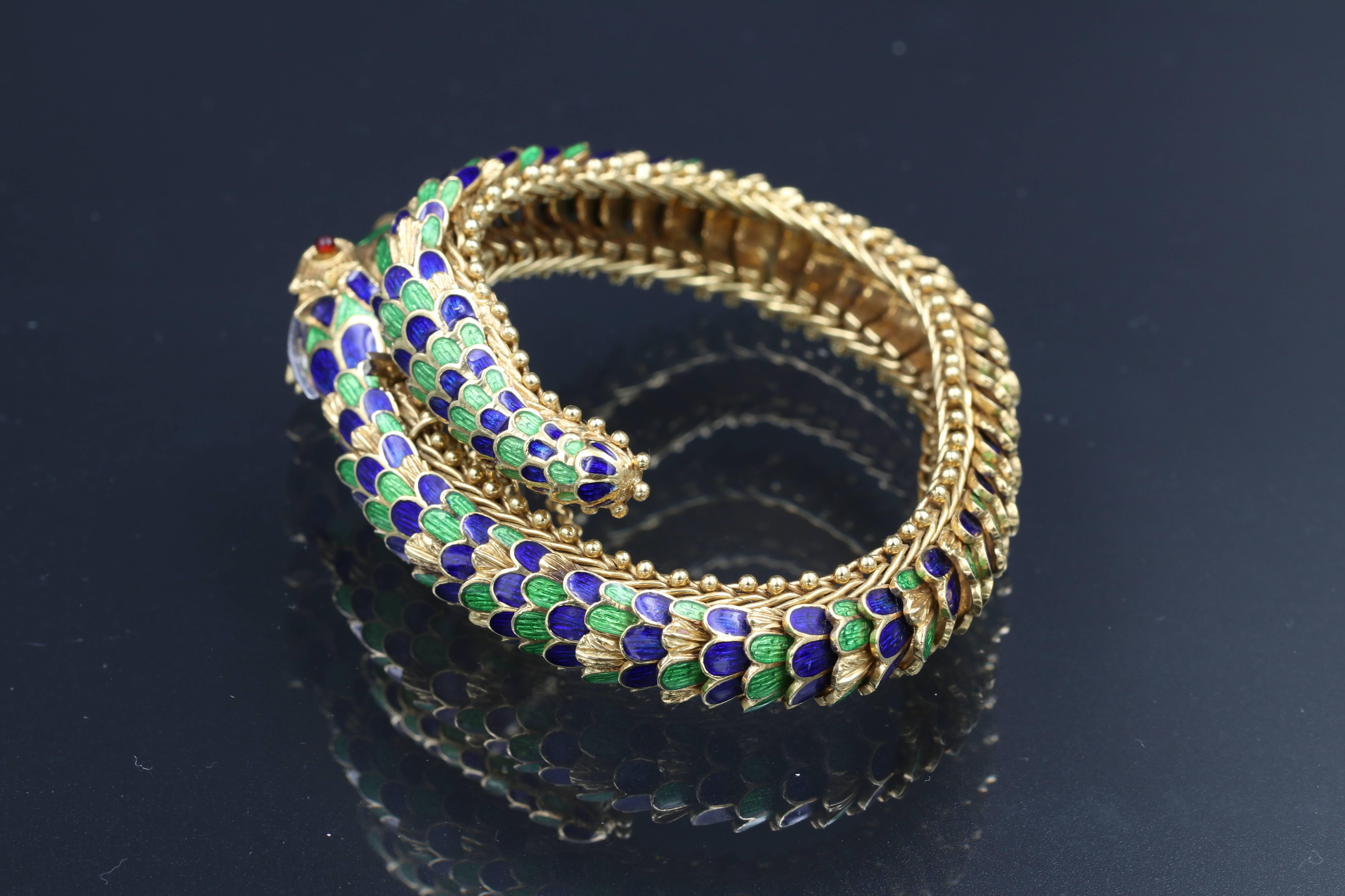 Articulated Gold, Enamel and Diamonds Snake Bracelet 2