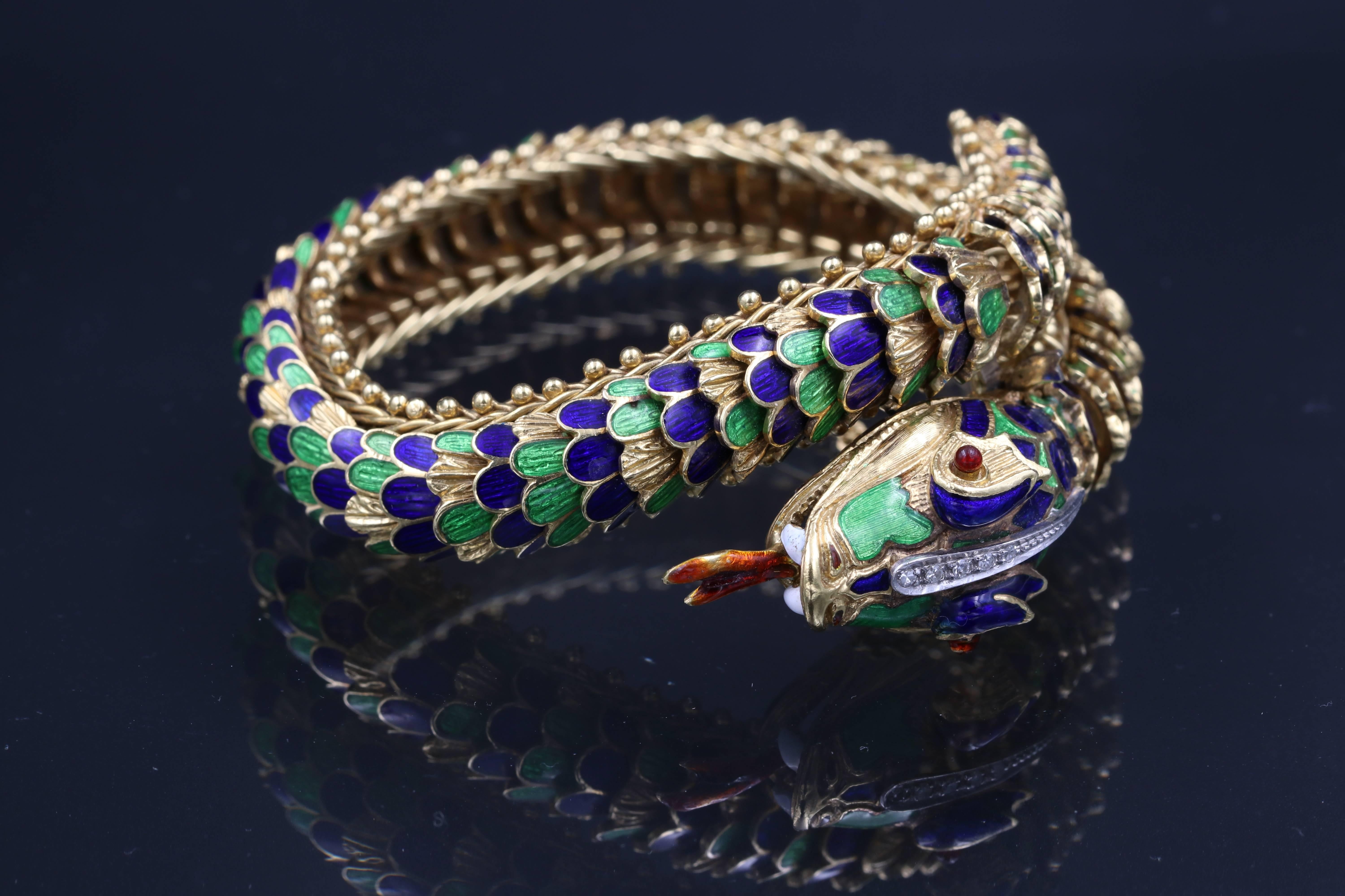 Articulated Gold, Enamel and Diamonds Snake Bracelet 3