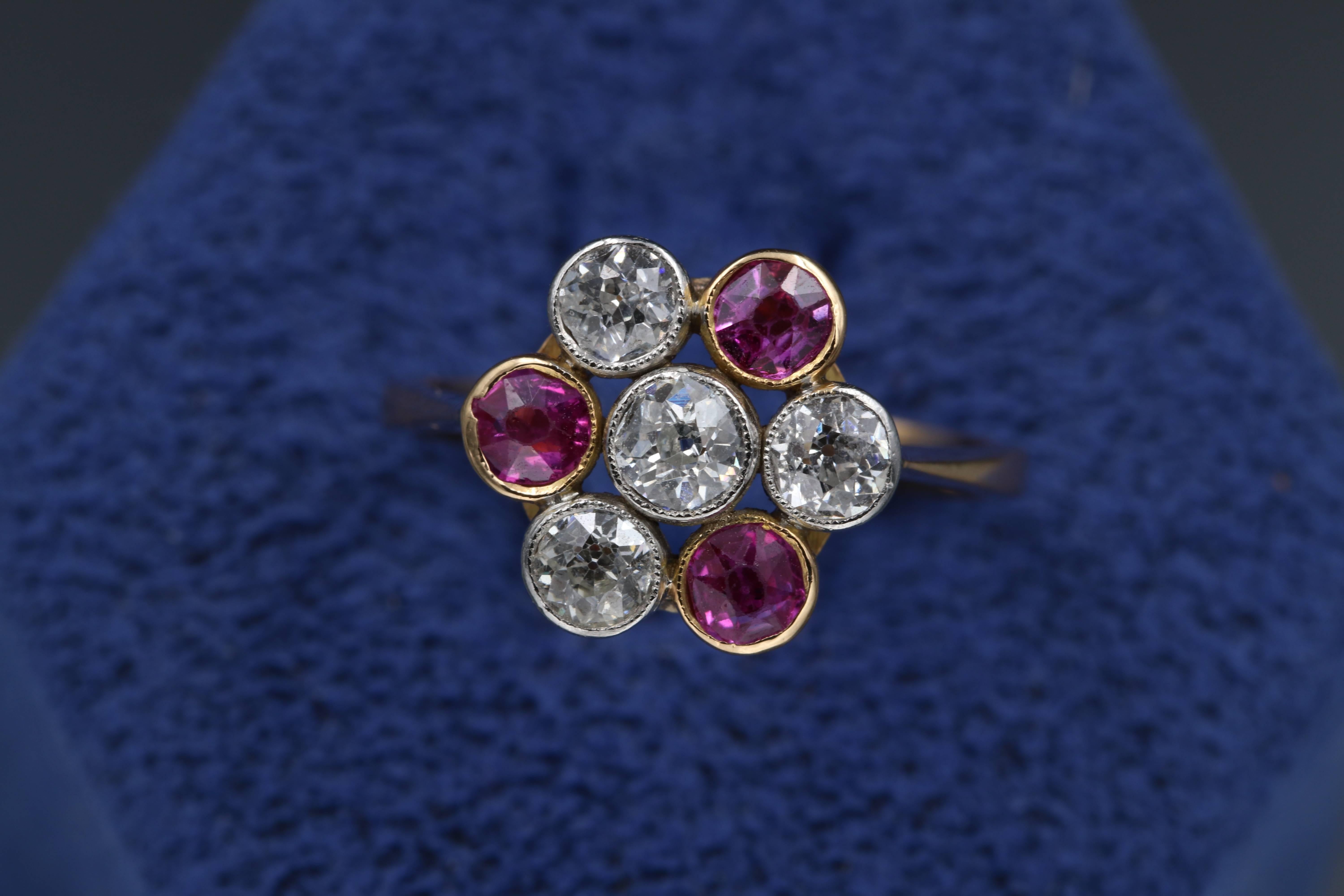 Women's French Gold, Diamonds and Pink Sapphires Ring