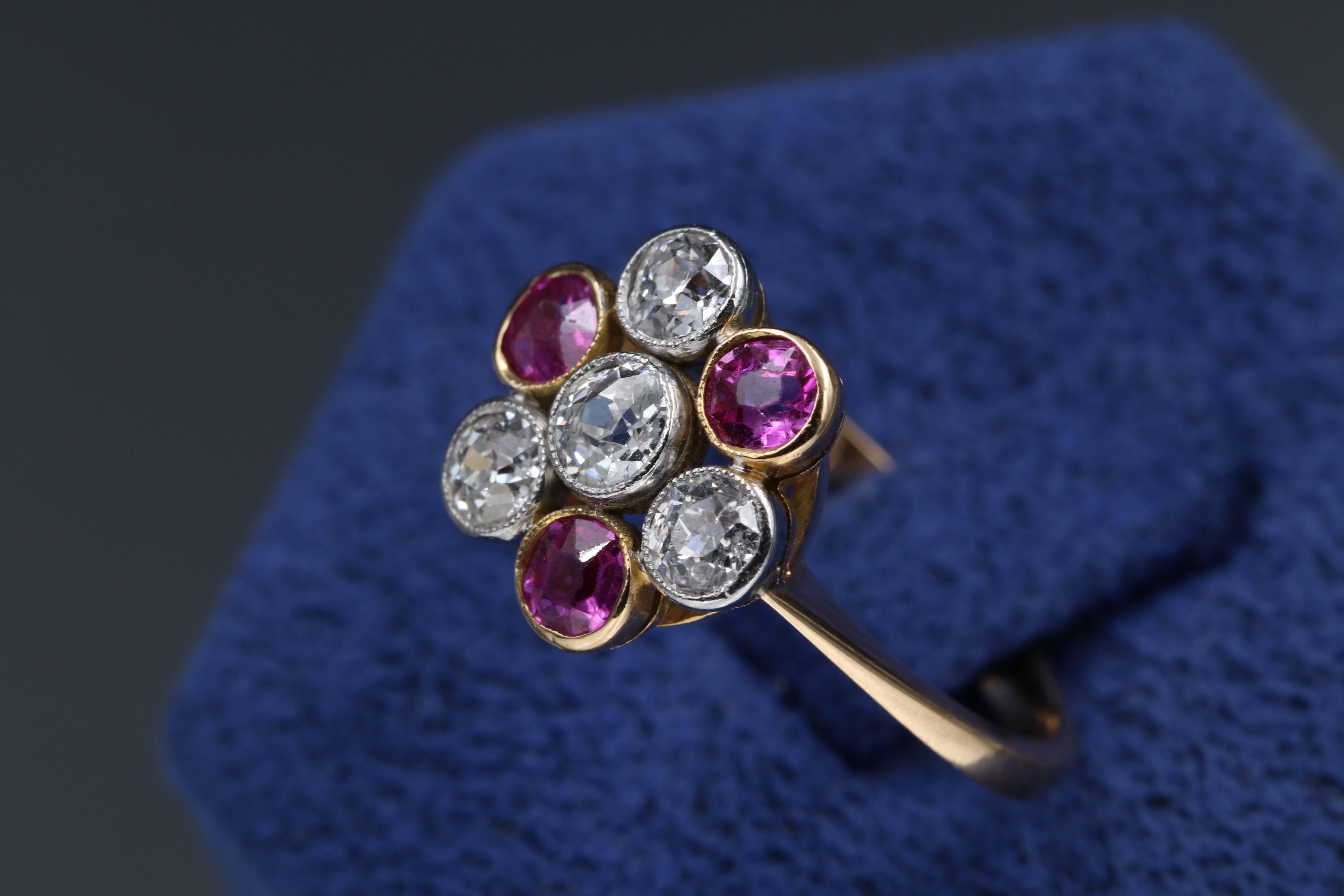 French Gold, Diamonds and Pink Sapphires Ring 1