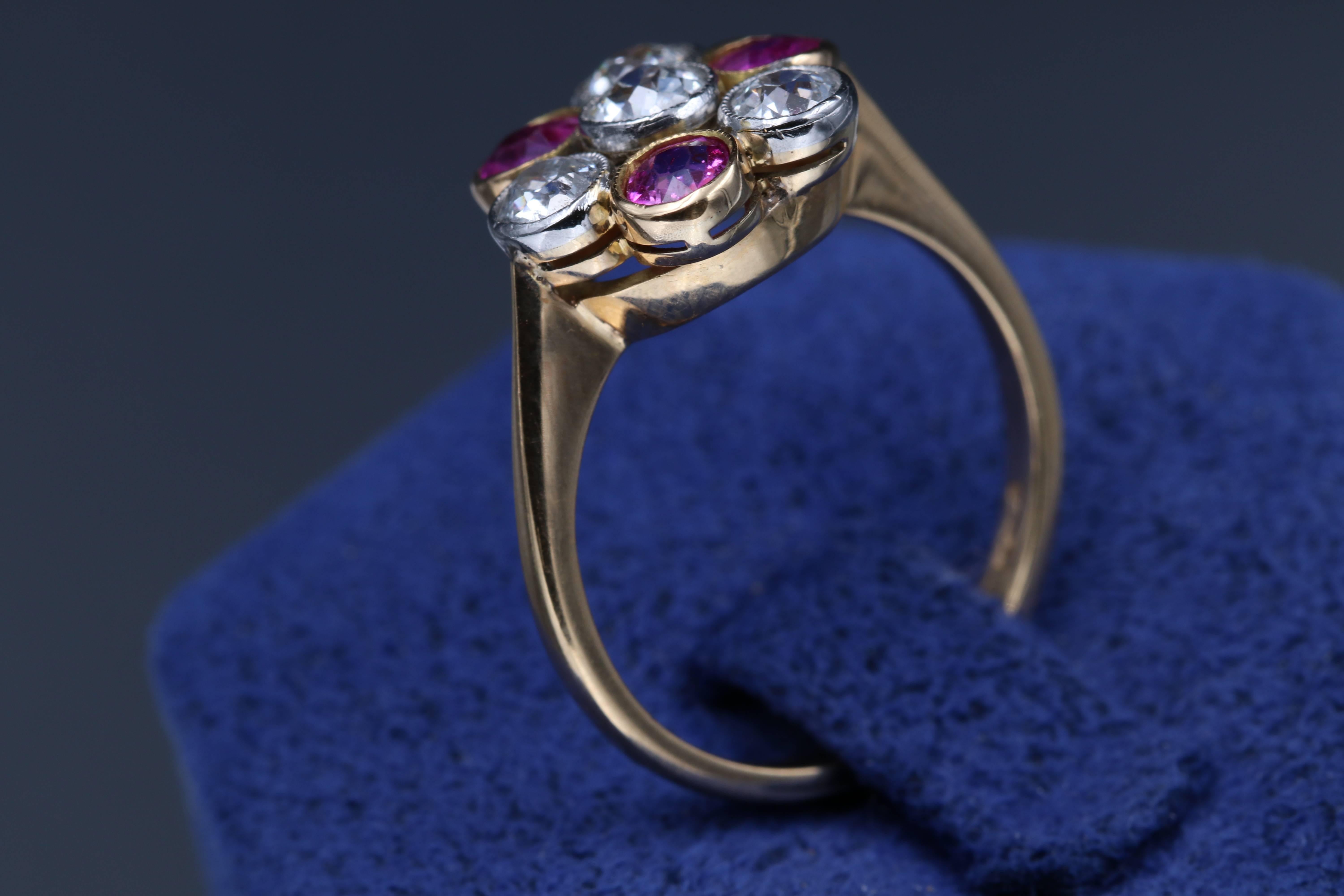 French Gold, Diamonds and Pink Sapphires Ring 2