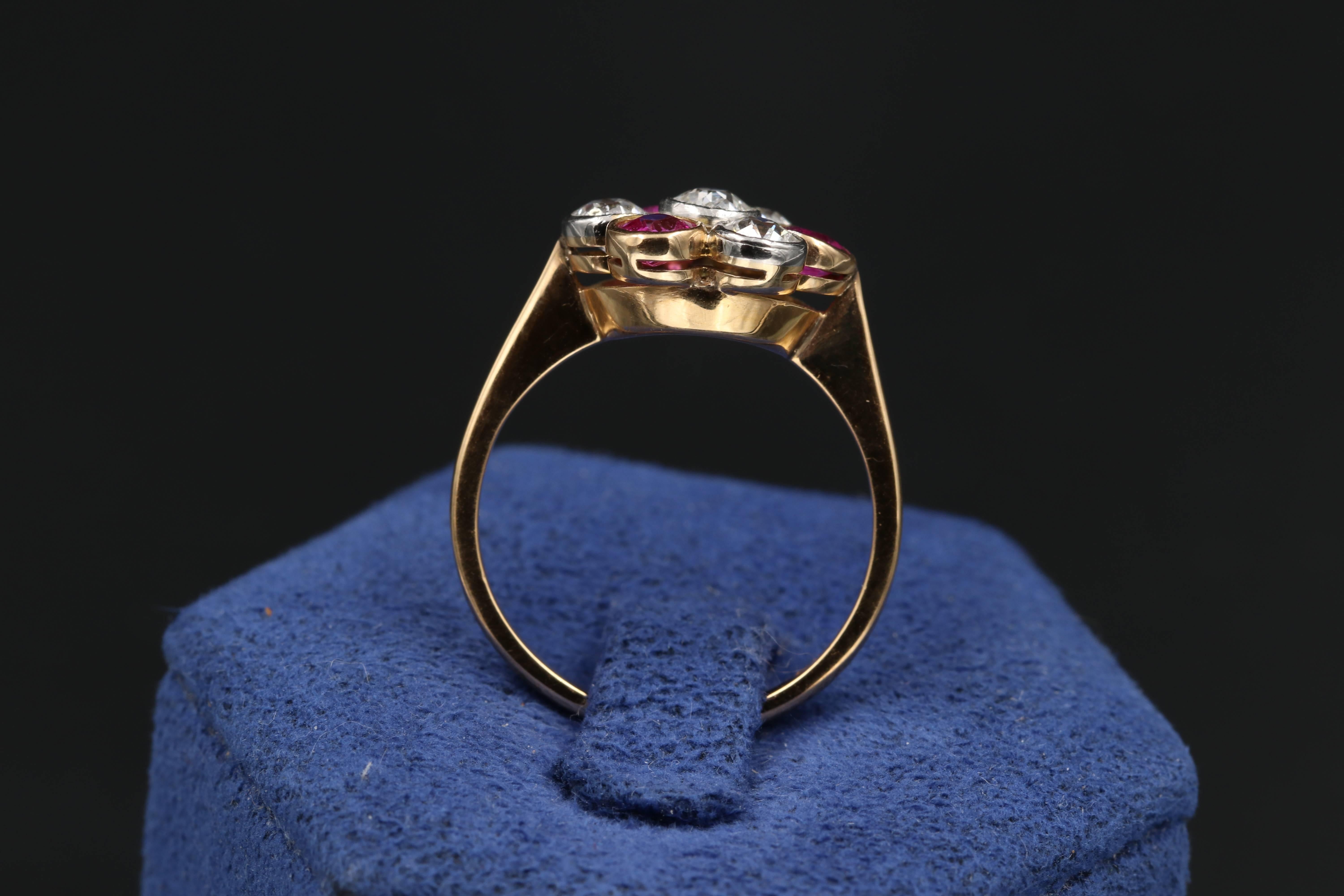 French Gold, Diamonds and Pink Sapphires Ring 3