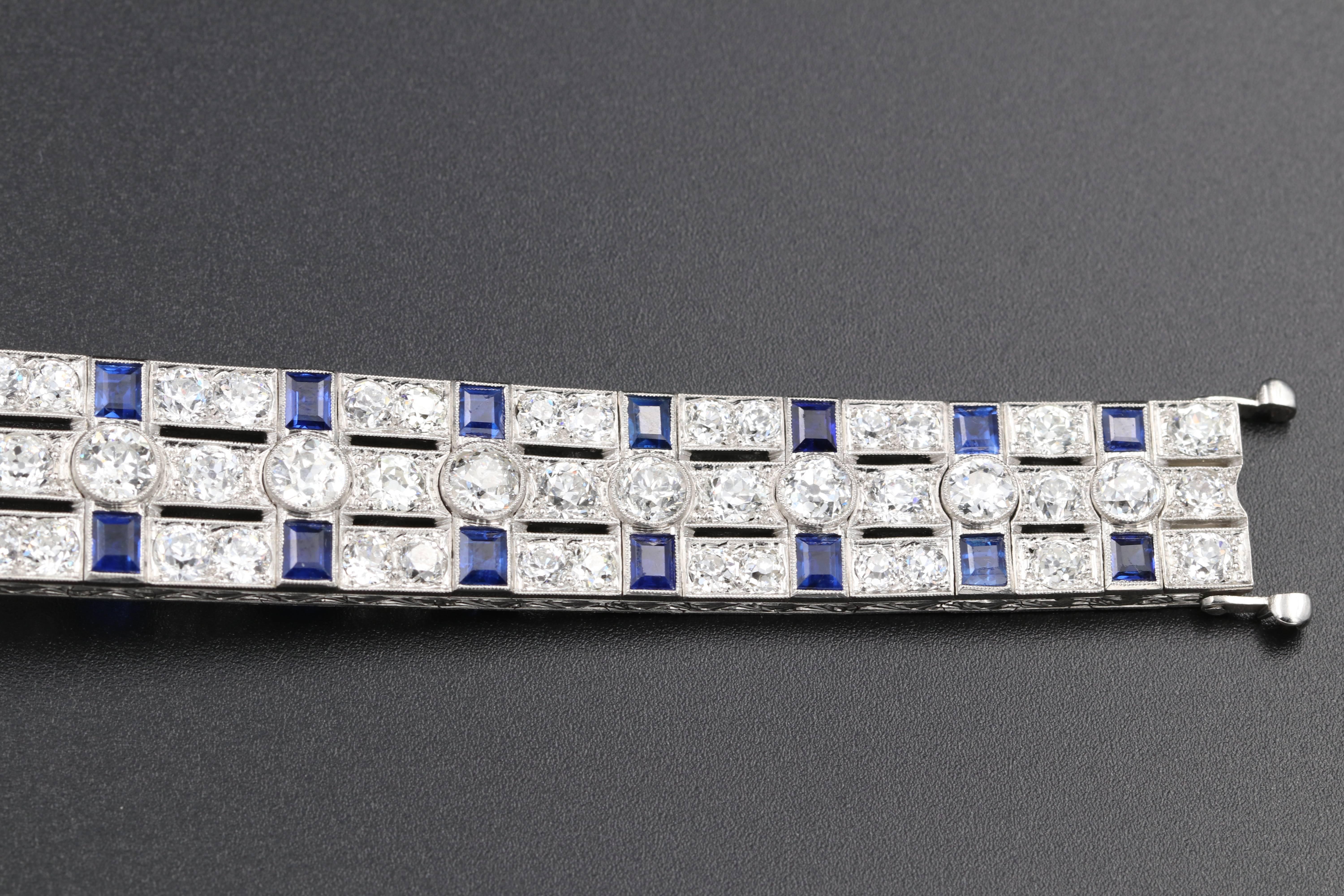 Women's Platinum, Diamonds and Sapphires French Art Deco Bracelet