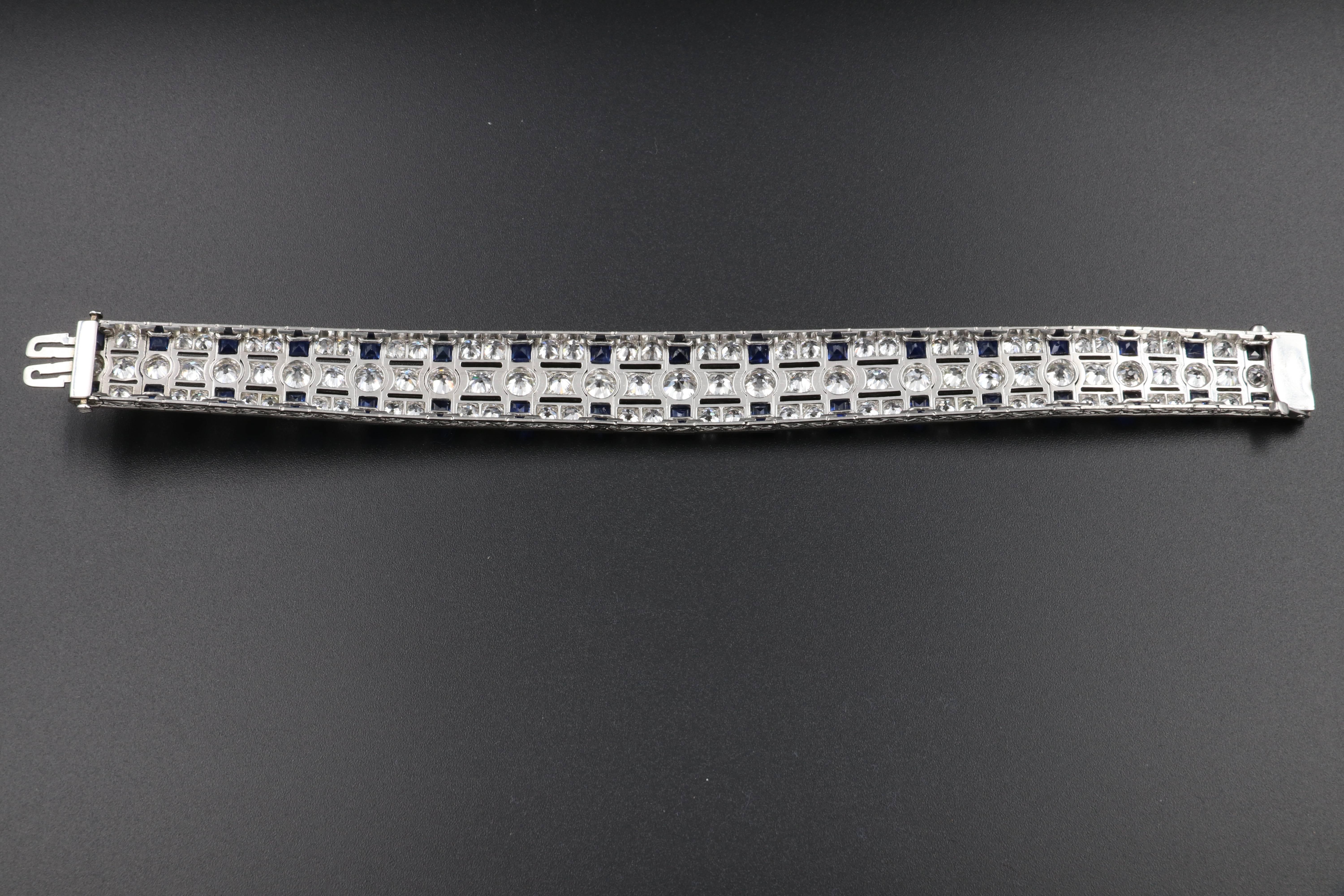 Platinum, Diamonds and Sapphires French Art Deco Bracelet 1