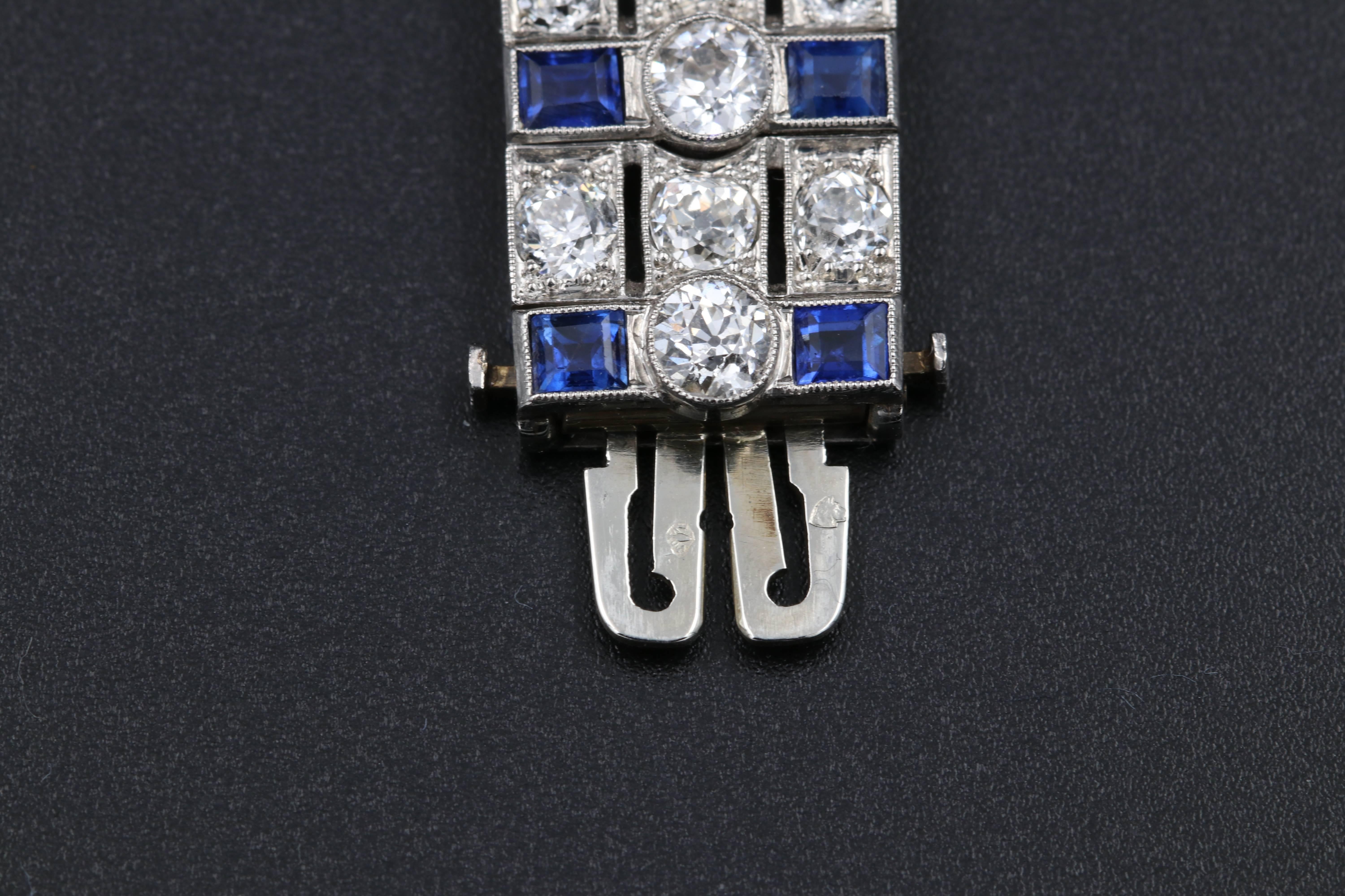 Platinum, Diamonds and Sapphires French Art Deco Bracelet 2