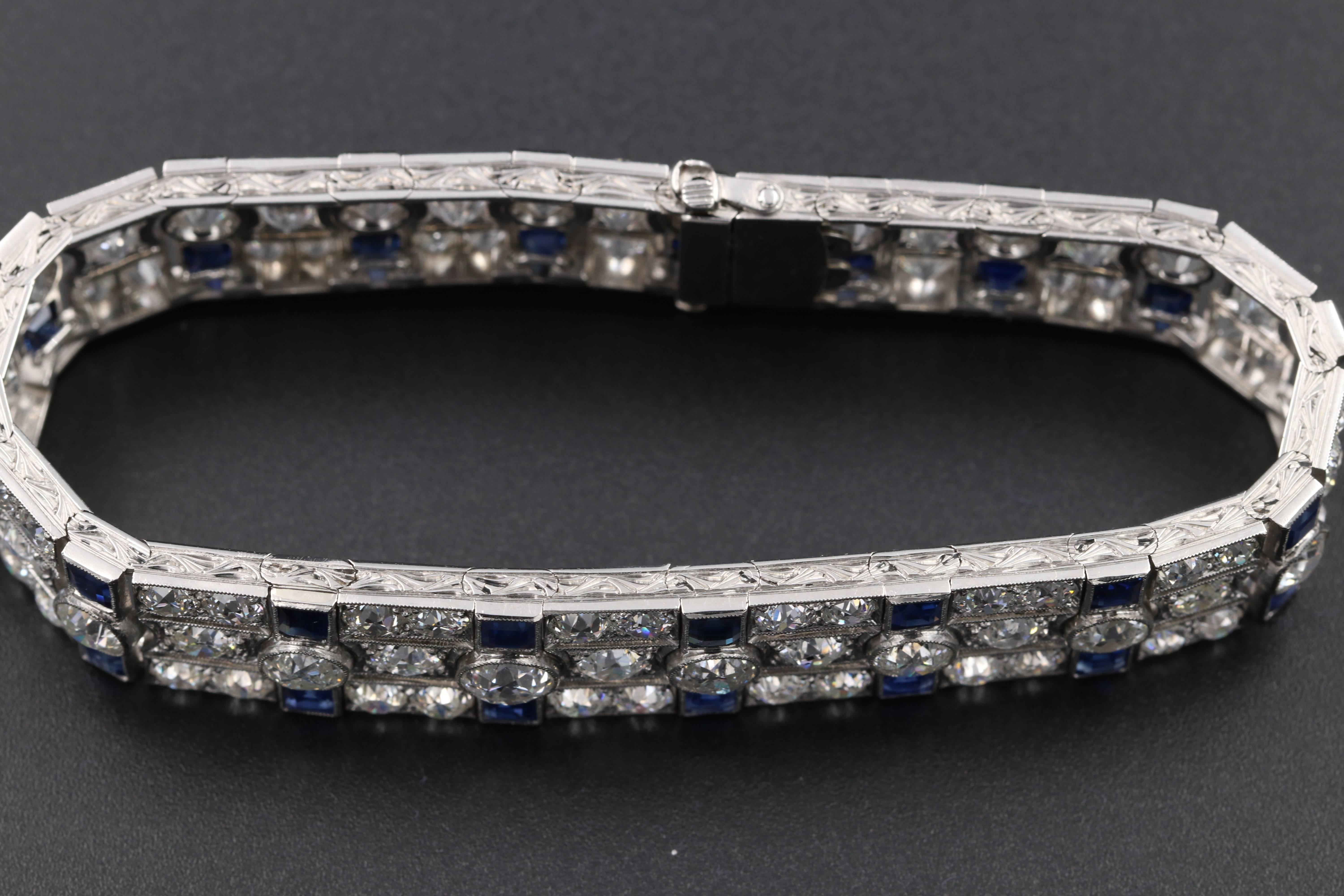 Platinum, Diamonds and Sapphires French Art Deco Bracelet 3