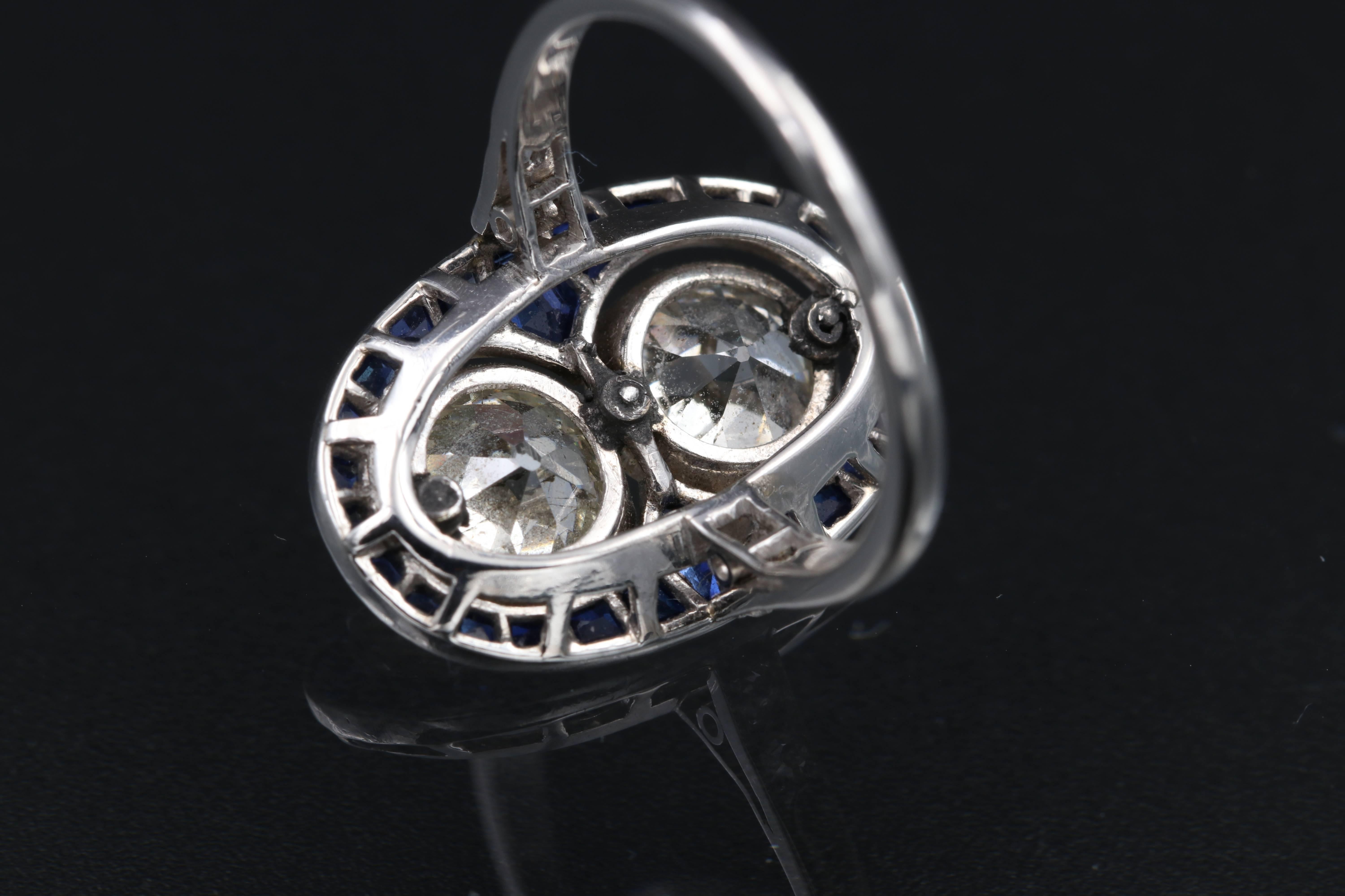 Platinum, Sapphires and Diamonds French Art Deco Toi & Moi 1