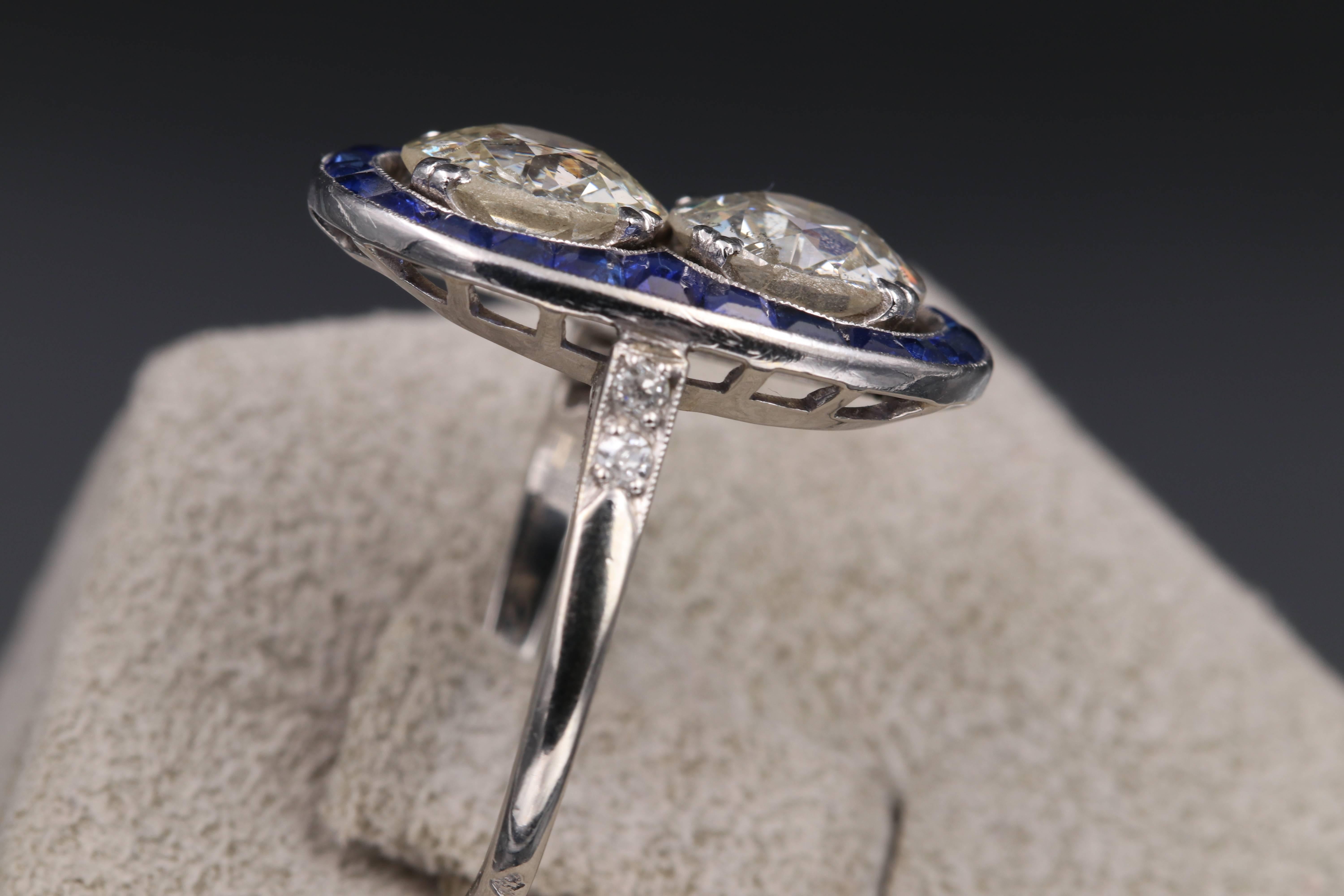 Platinum, Sapphires and Diamonds French Art Deco Toi & Moi 2