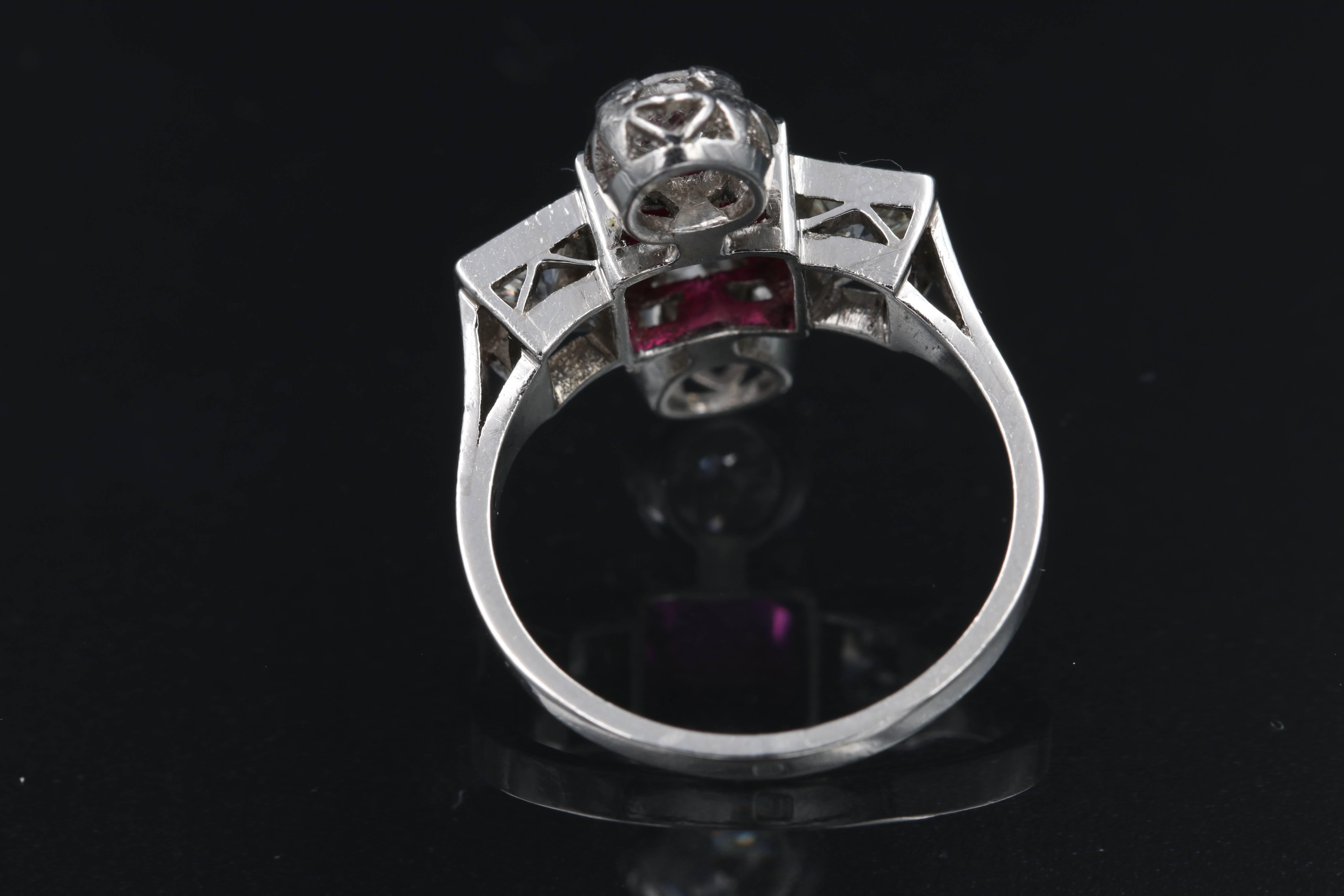 Women's Platinum, Ruby and diamonds French Art Deco Ring
