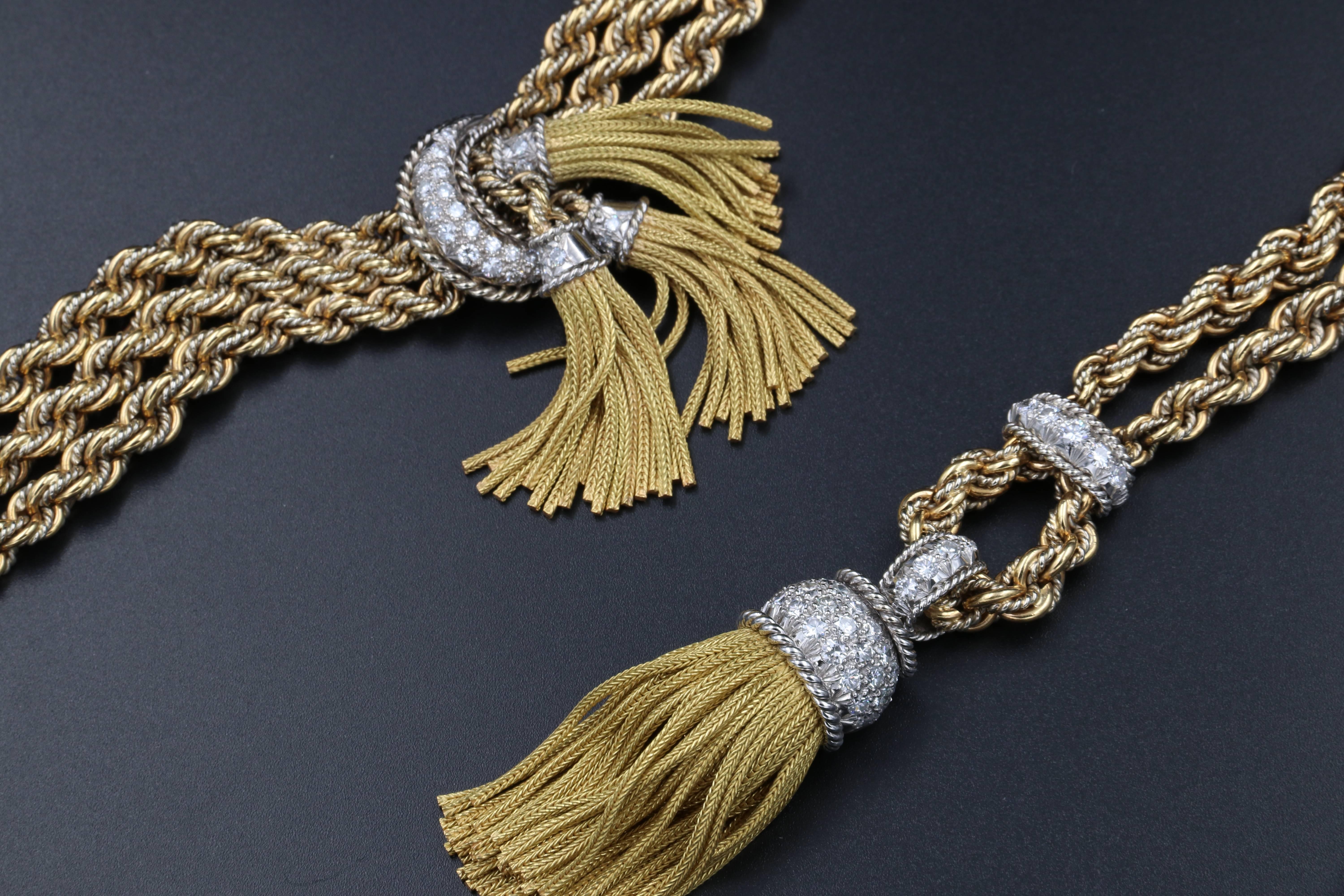 Women's Gold, Platinum and Diamonds French Necklace and Bracelet Set