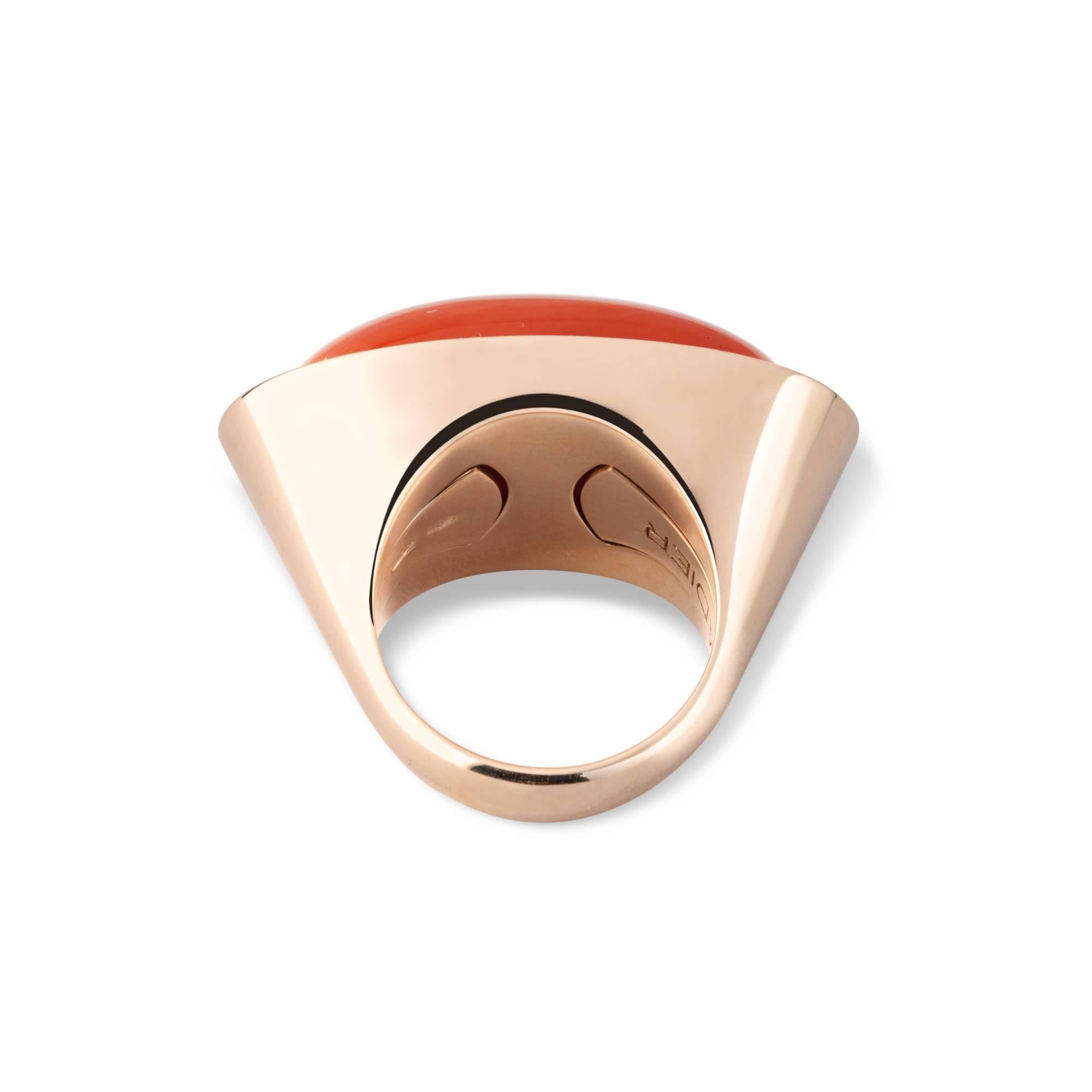 Contemporary Mediterranean Coral, Round Diamonds, Valadier Fashion Ring For Sale