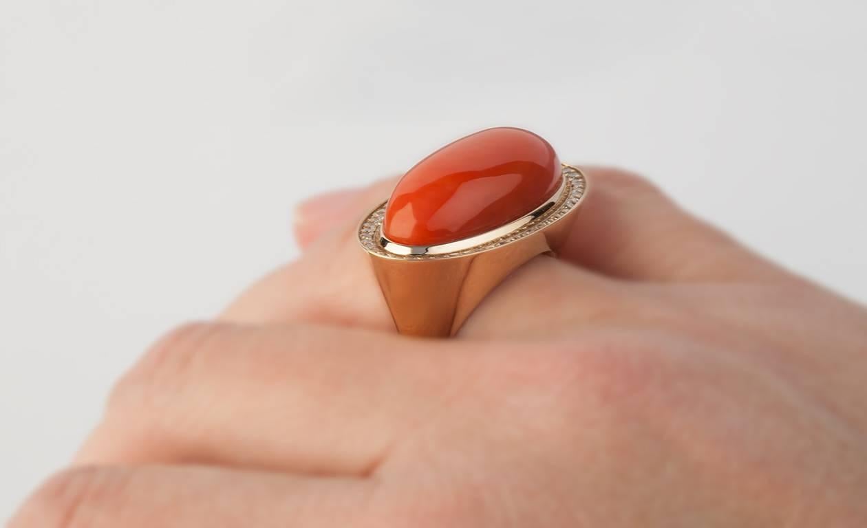 Mediterranean Coral, Round Diamonds, Valadier Fashion Ring In New Condition For Sale In Rome, IT