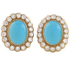 Van Cleef & Arpels Mid-20th Century Turquoise Diamond Earrings