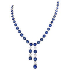 Edwardian Blue Sapphire Diamond Negligee Necklace