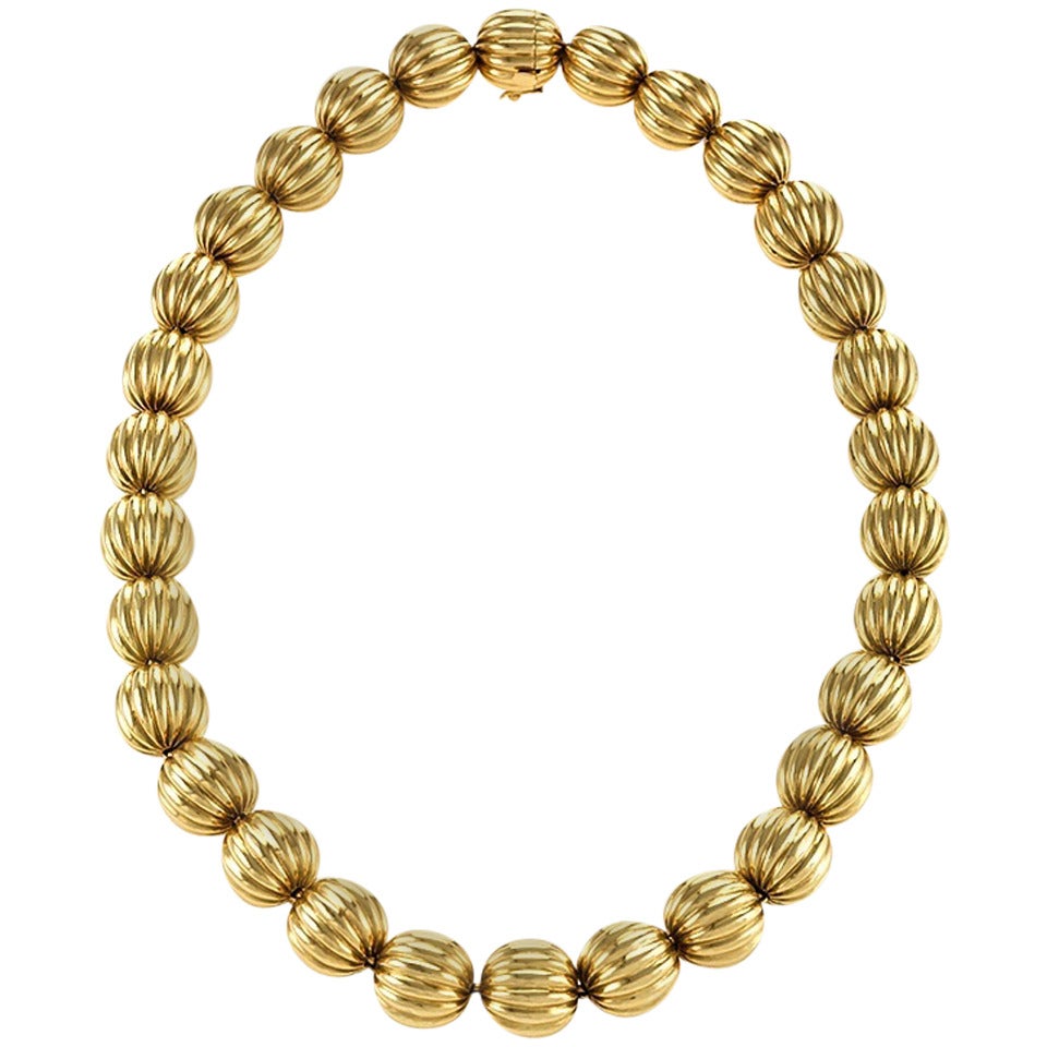 Italian Mid20th Century Gold Bead Necklace at 1stDibs