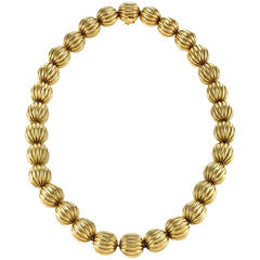 Vintage Italian Mid-20th Century Gold Bead Necklace