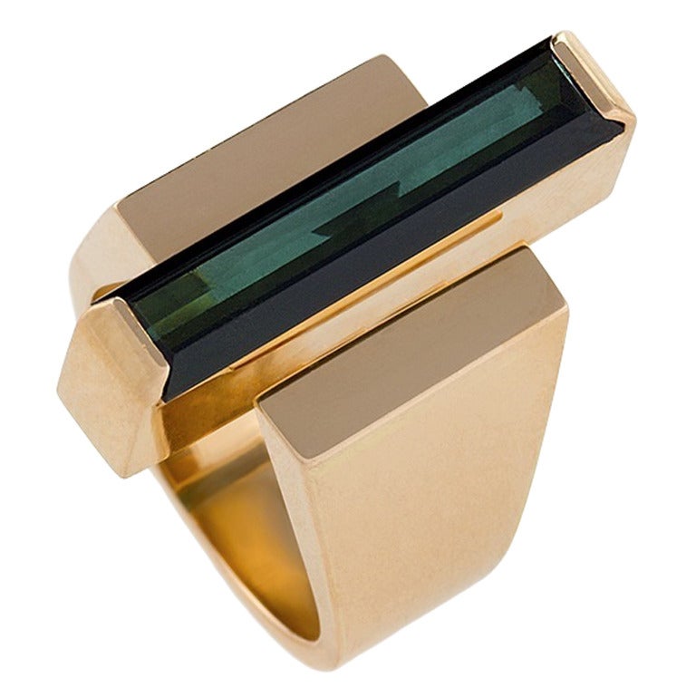 Georg Jensen Wendel Danish Modernist Tourmaline Gold Ring