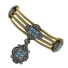 Antique French Enamel Turquoise Gold Locket Bracelet 6