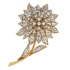 American Mid-20th Century Diamond Gold Platinum Flower Brooch