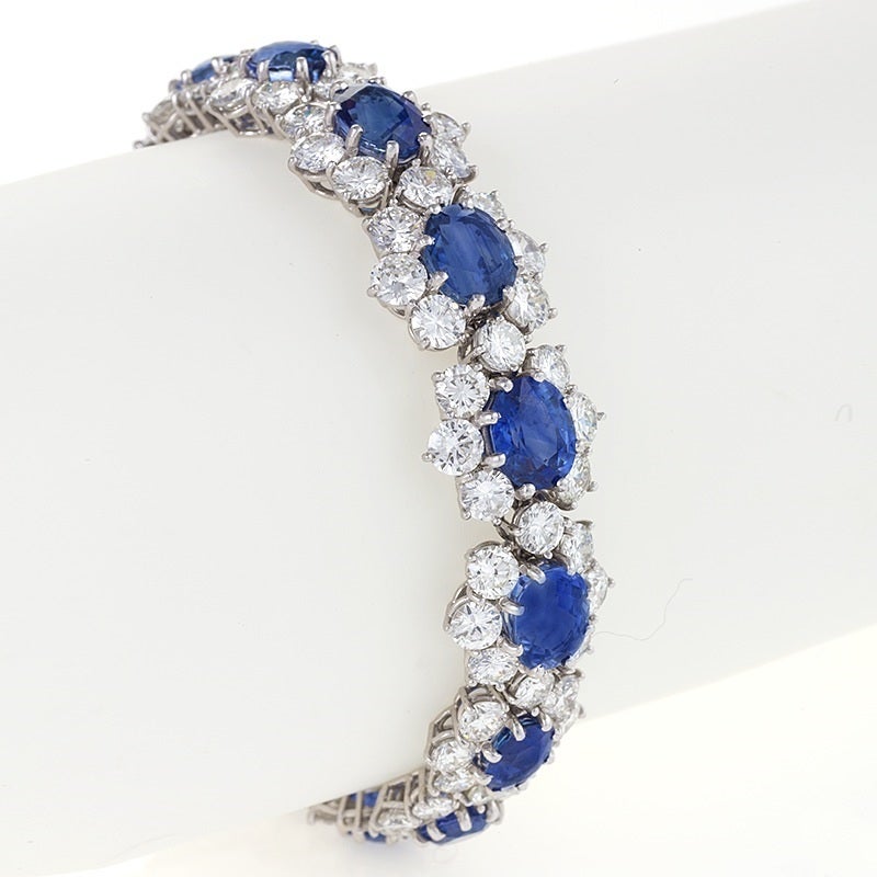Van Cleef & Arpels Sapphire Diamond Platinum Bracelet In Excellent Condition In New York, NY