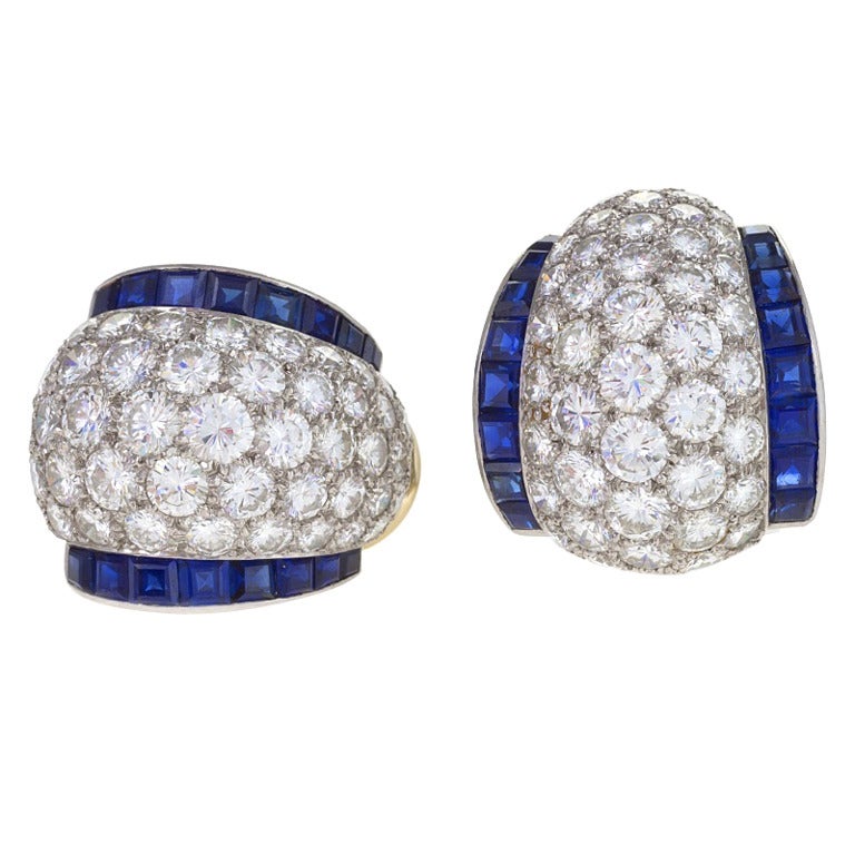 1960s Van Cleef & Arpels Sapphire Diamond Platinum Earrings