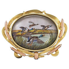 Victorian Reverse Crystal English Gold Hunting Brooch 8