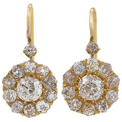 Antique Old Mine-Cut Diamond Gold Cluster Earrings
