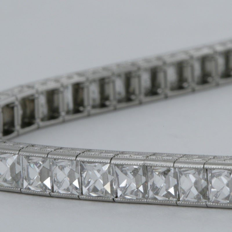 Tiffany & Co. Art Deco French Cut Diamond and Platinum Line Bracelet 2