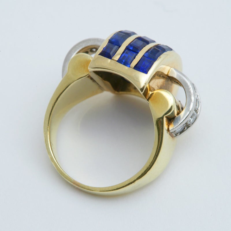 Trabert & Hoeffer Mauboussin Retro Sapphire Diamond Gold Ring In Excellent Condition In New York, NY