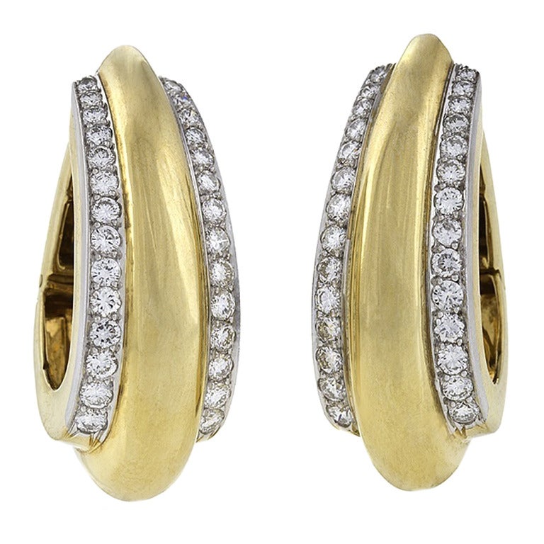 David Webb Mid-20th Century Diamond Gold Platinum Earrings