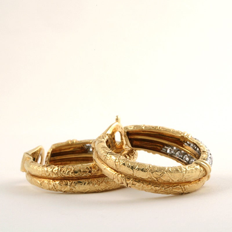 Van Cleef & Arpels Diamond Gold Platinum Hoop Earrings In Excellent Condition In New York, NY